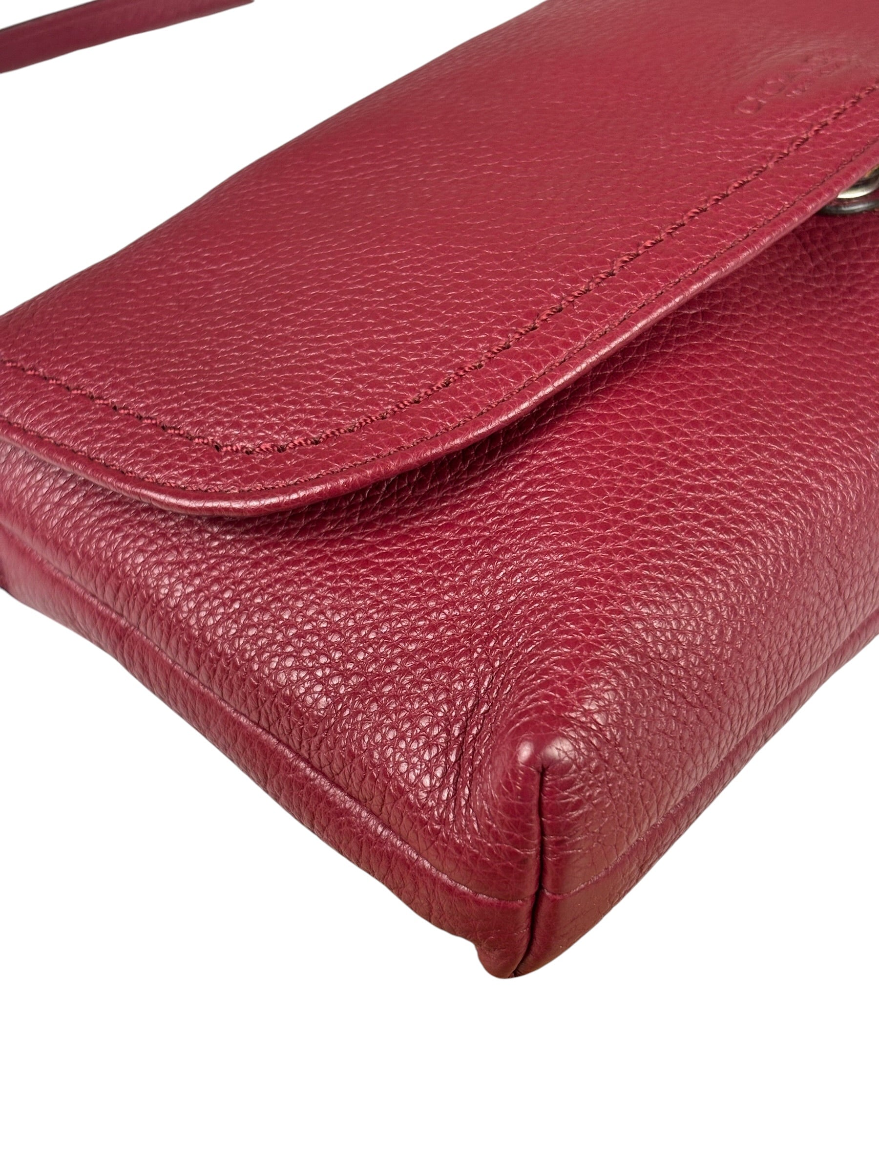 Coach Burgundy Pebbled Leather Flap Pochette