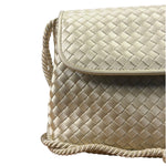 Bottega Veneta Vintage Cream Satin Intrecciato Mini Shoulder Bag