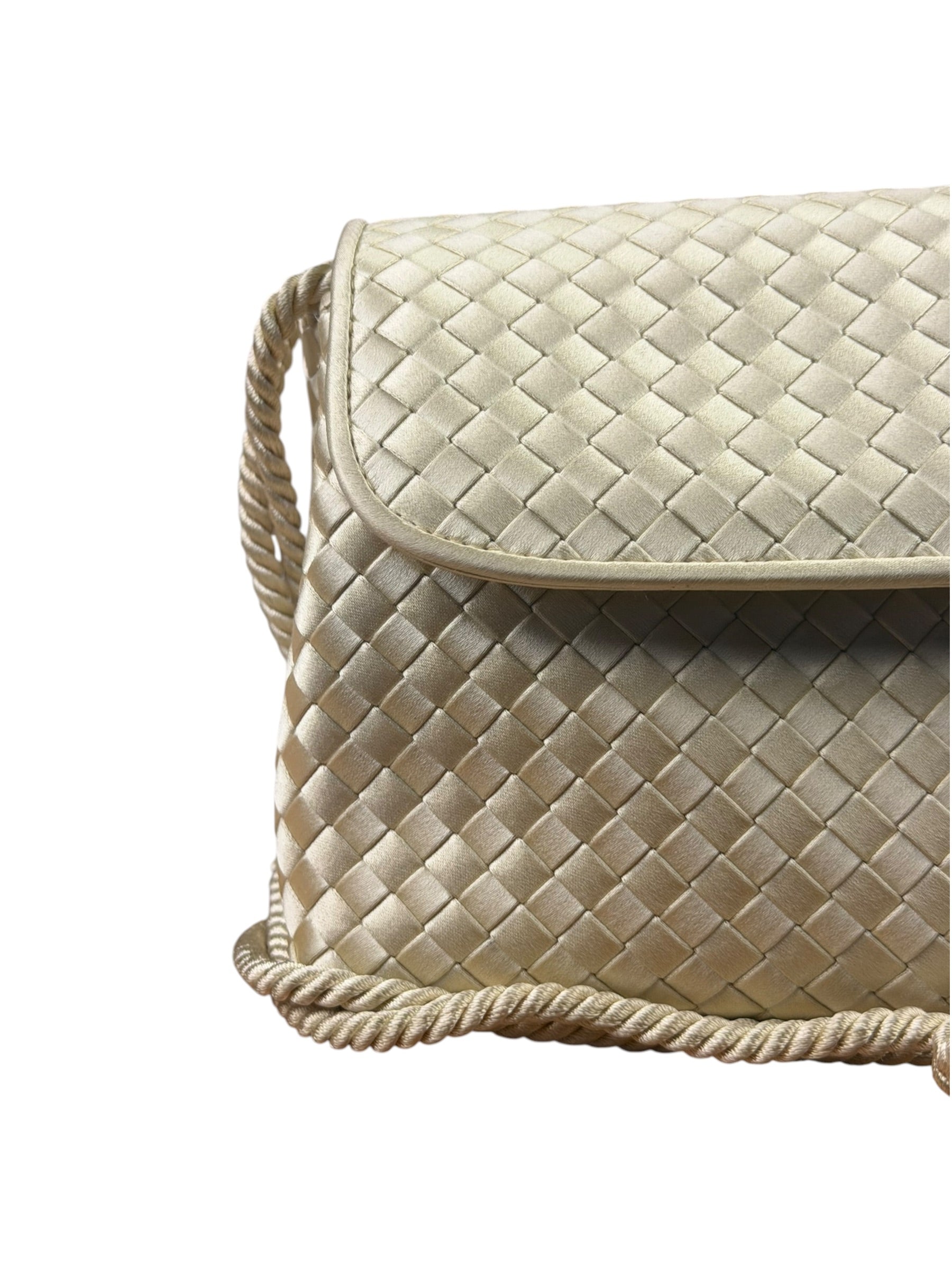 Bottega Veneta Vintage Cream Satin Intrecciato Mini Shoulder Bag
