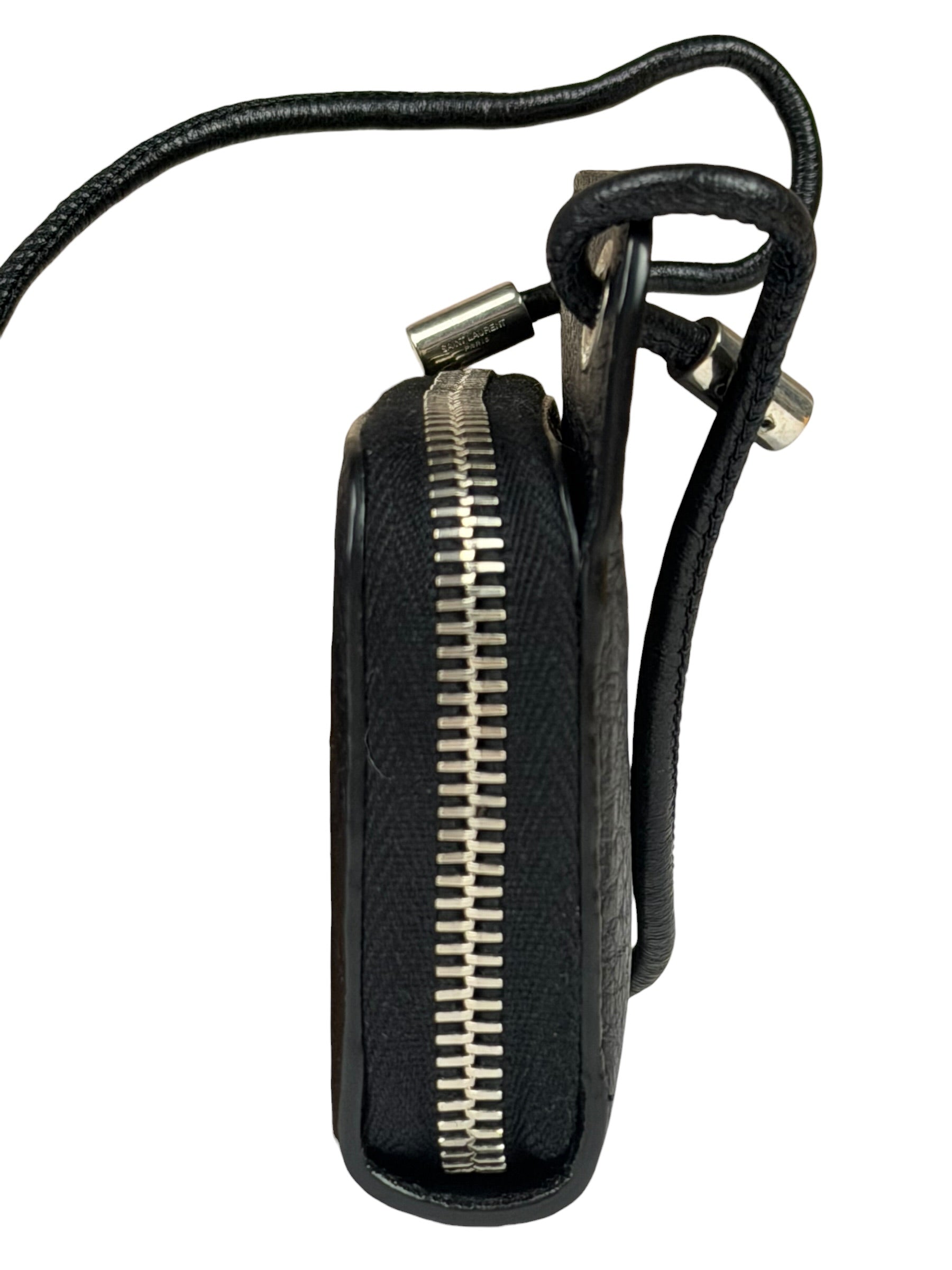 Yves Saint Laurent Black Leather Paris Lanyard Wallet