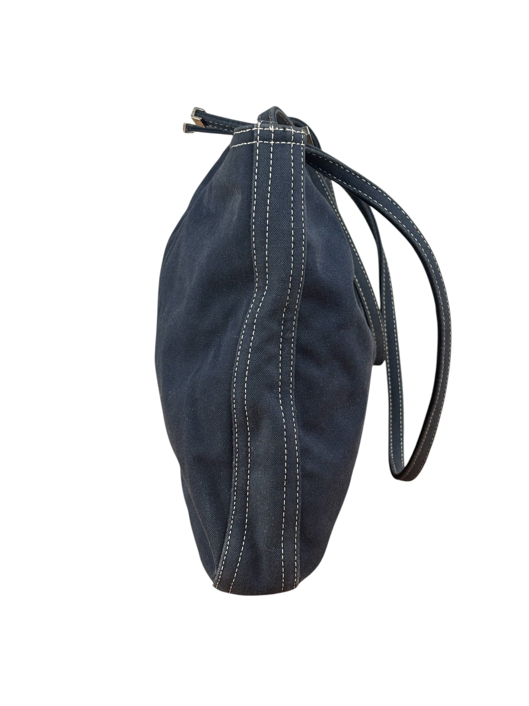 Fendi Vintage Navy Blue Leather Trim Mamma Baguette