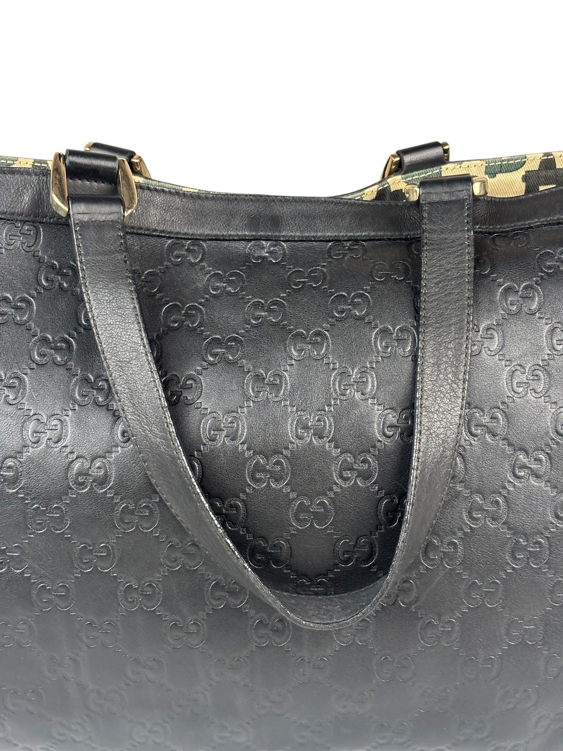 Gucci Black Leather GG Supreme D-Ring Abbey Tote