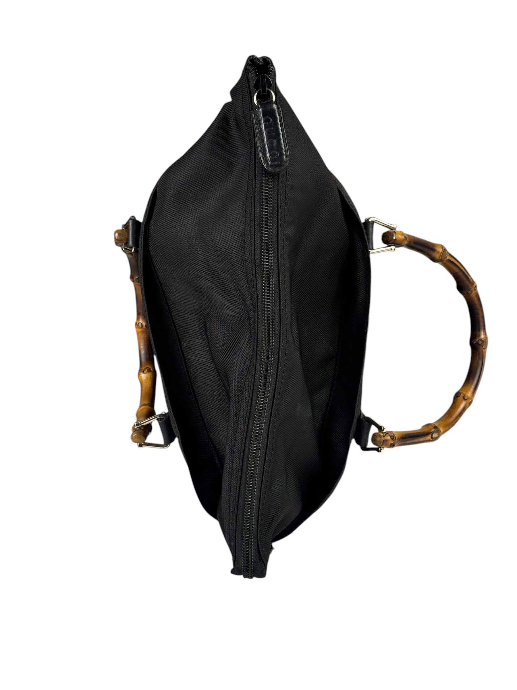 Gucci Black Nylon/Leather Trim Bamboo Top Handle Tote