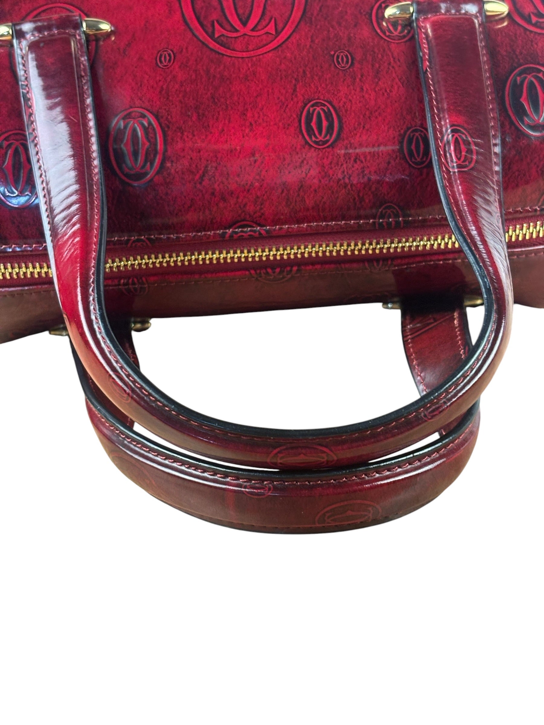 Cartier Red Patent Leather Logo Embossed Handbag