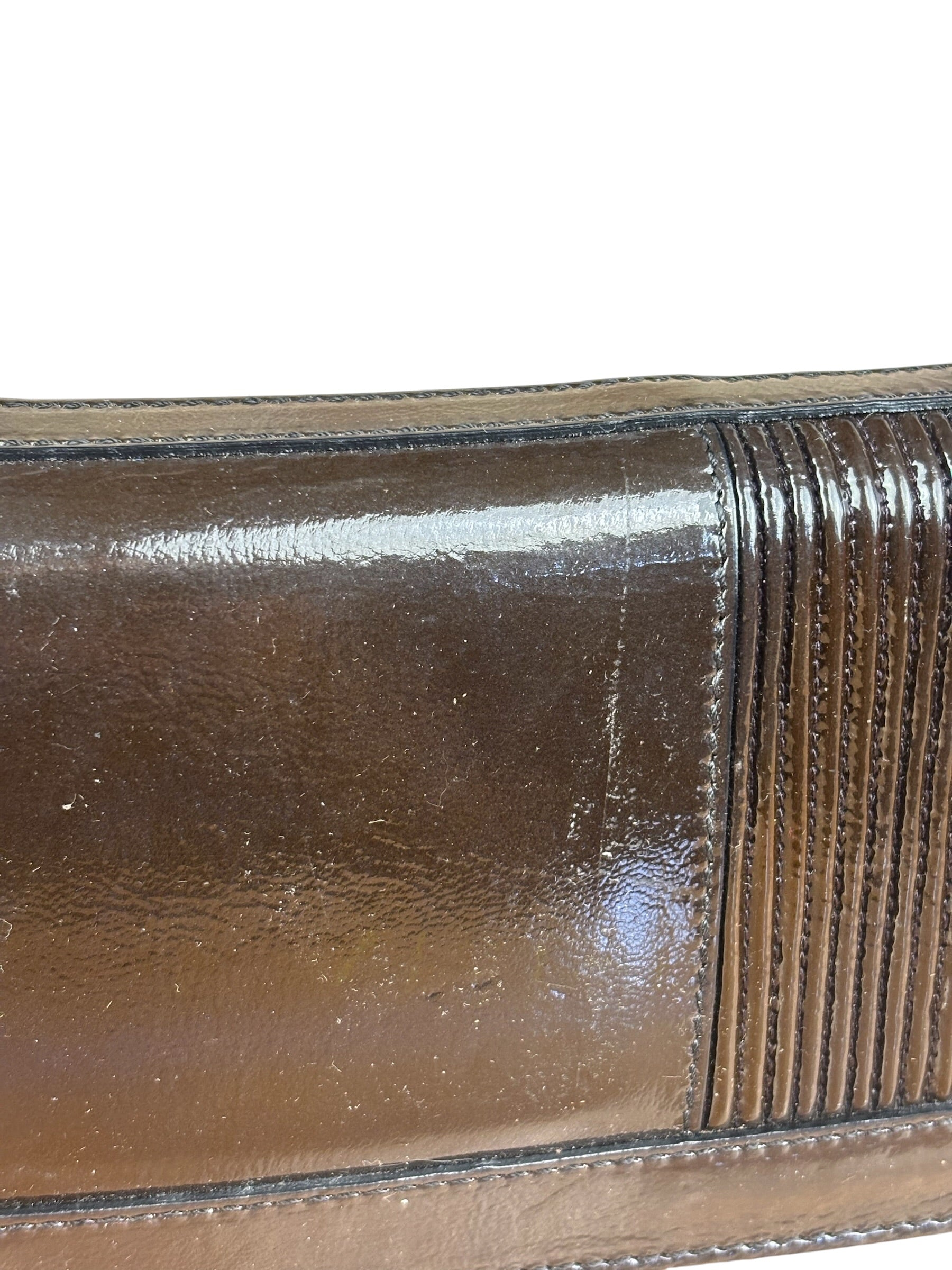 Burberry Vintage Brown Leather Ribbed patent Continental Clutch Wallet