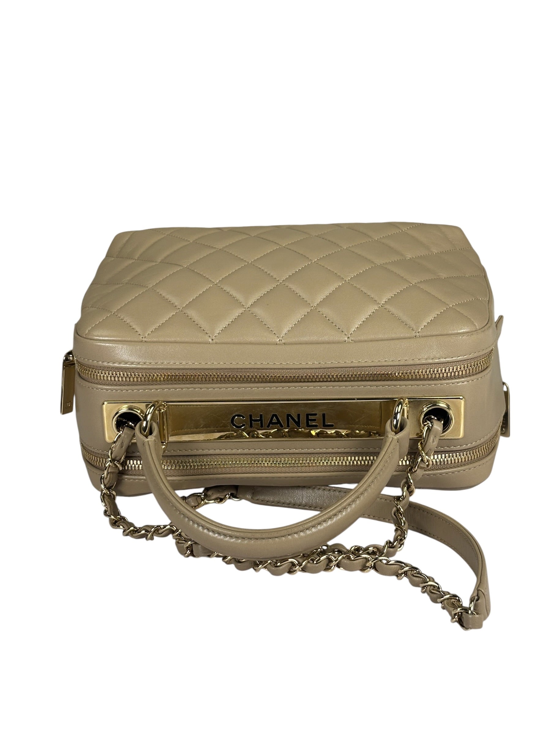 Chanel Beige Quilted Lambskin CC Trendy Bowling Bag 2017