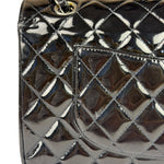 Chanel Black Patent Quilted Leather Double Flap Bag
