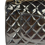 Chanel Black Patent Quilted Leather Double Flap Bag