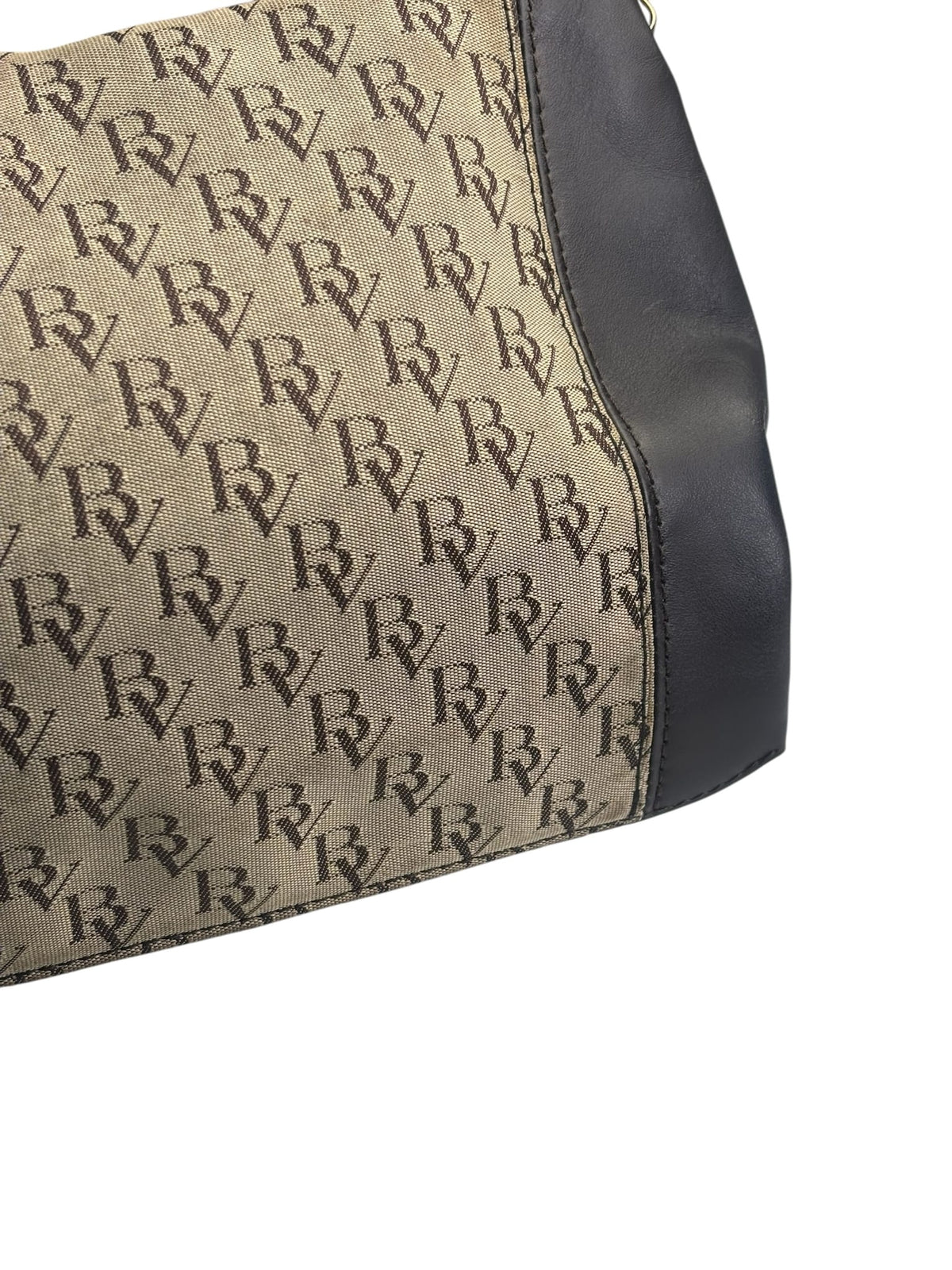 Bottega Veneta Brown/Beige Leather Trim Monogram Shoulder Bag