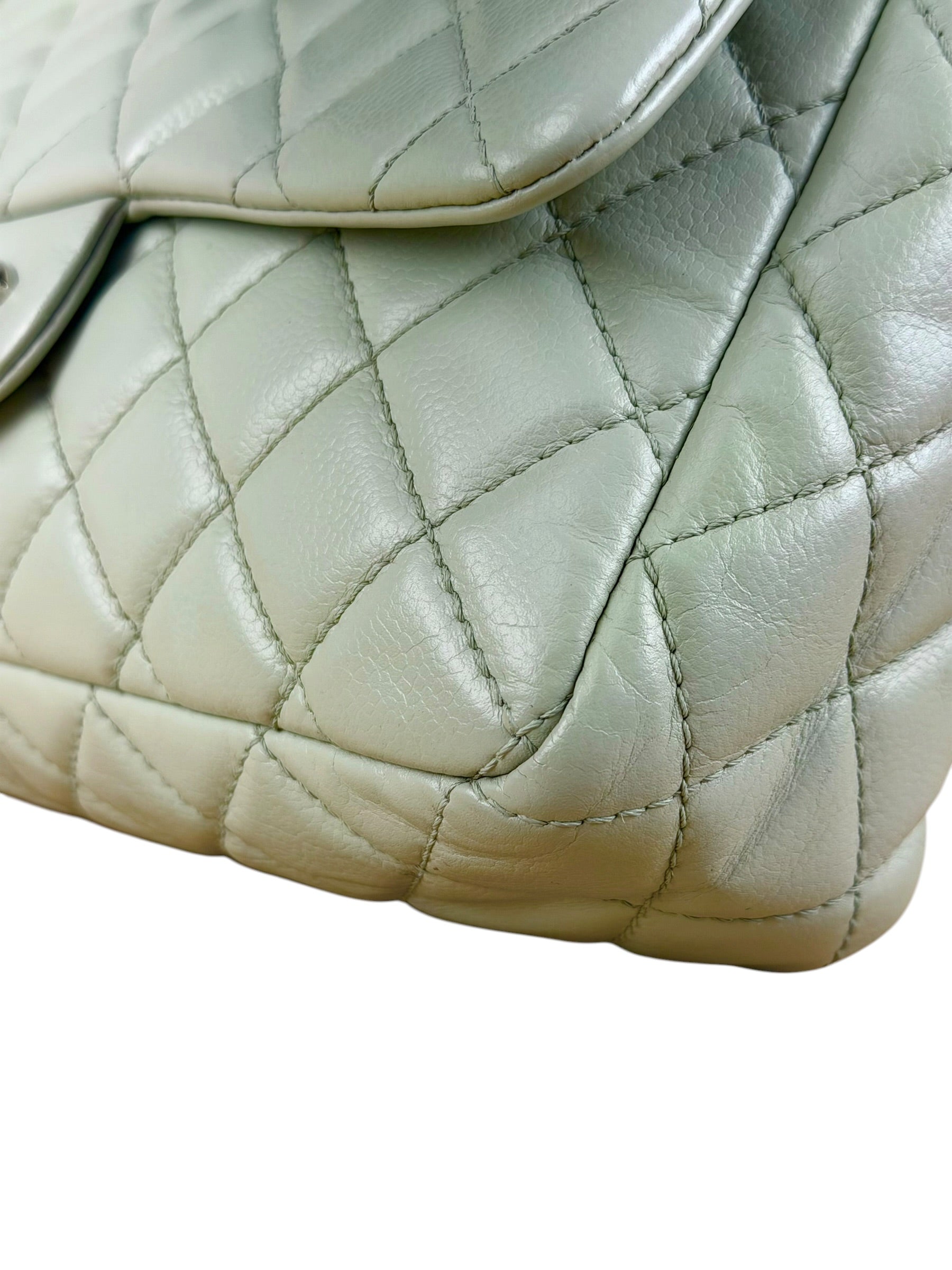 Chanel Light Sage Green Medium Classic Flap Shoulder Bag 2008