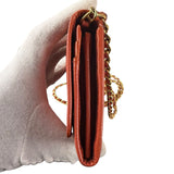 Prada Coral-Red Saffiano Leather Wallet On Chain
