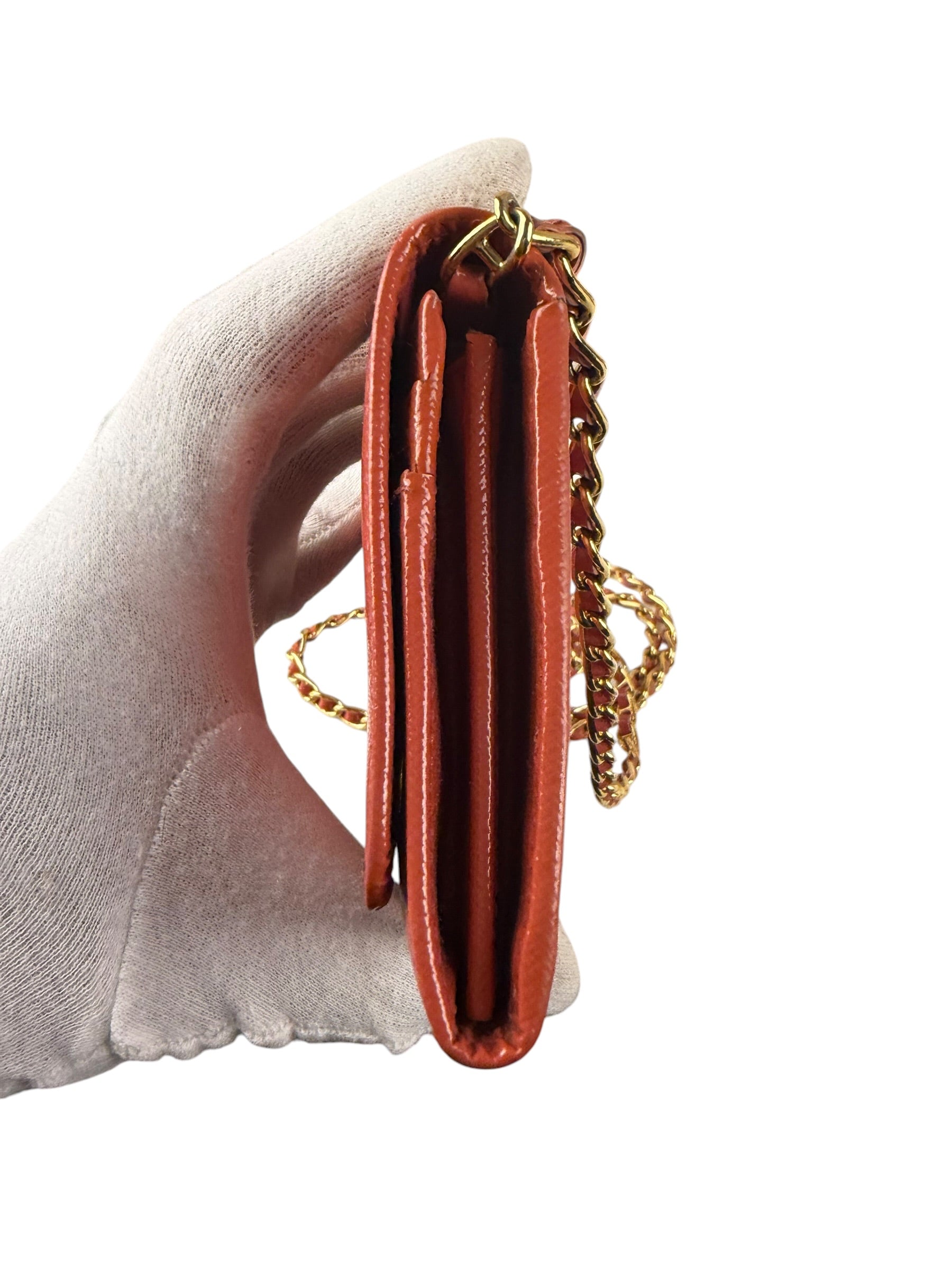 Prada Coral-Red Saffiano Leather Wallet On Chain