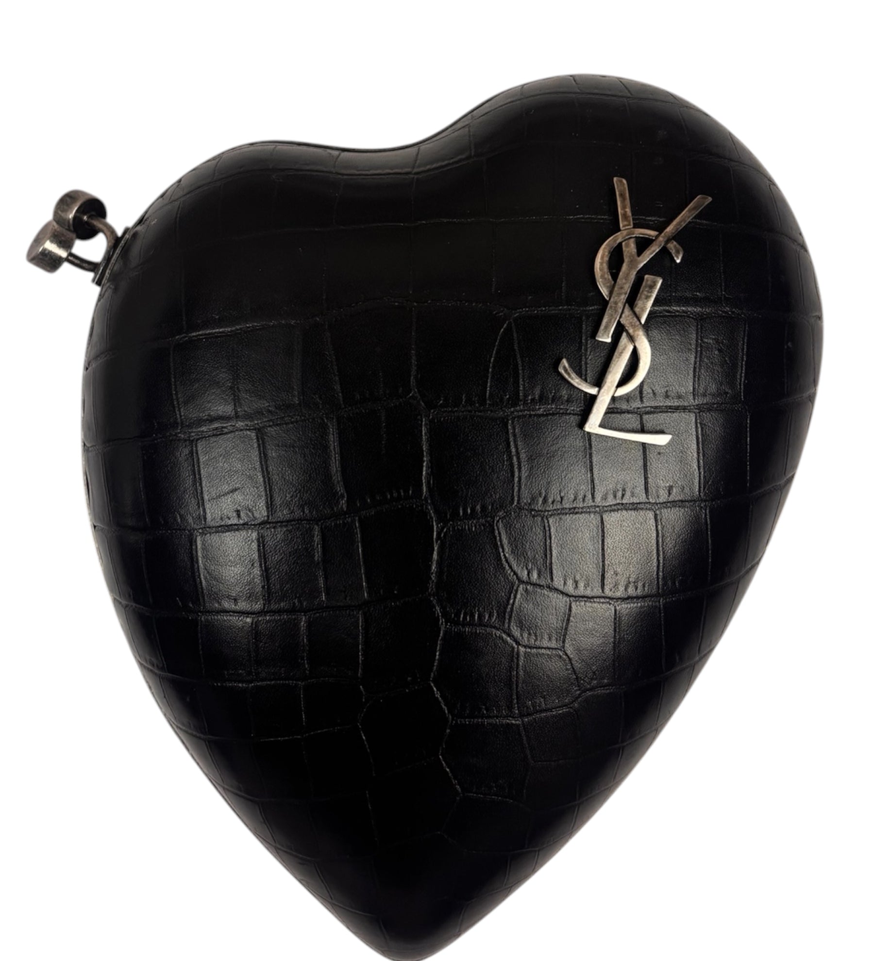 Yves Saint Laurent Black Crocodile-Embossed Love Box Clutch