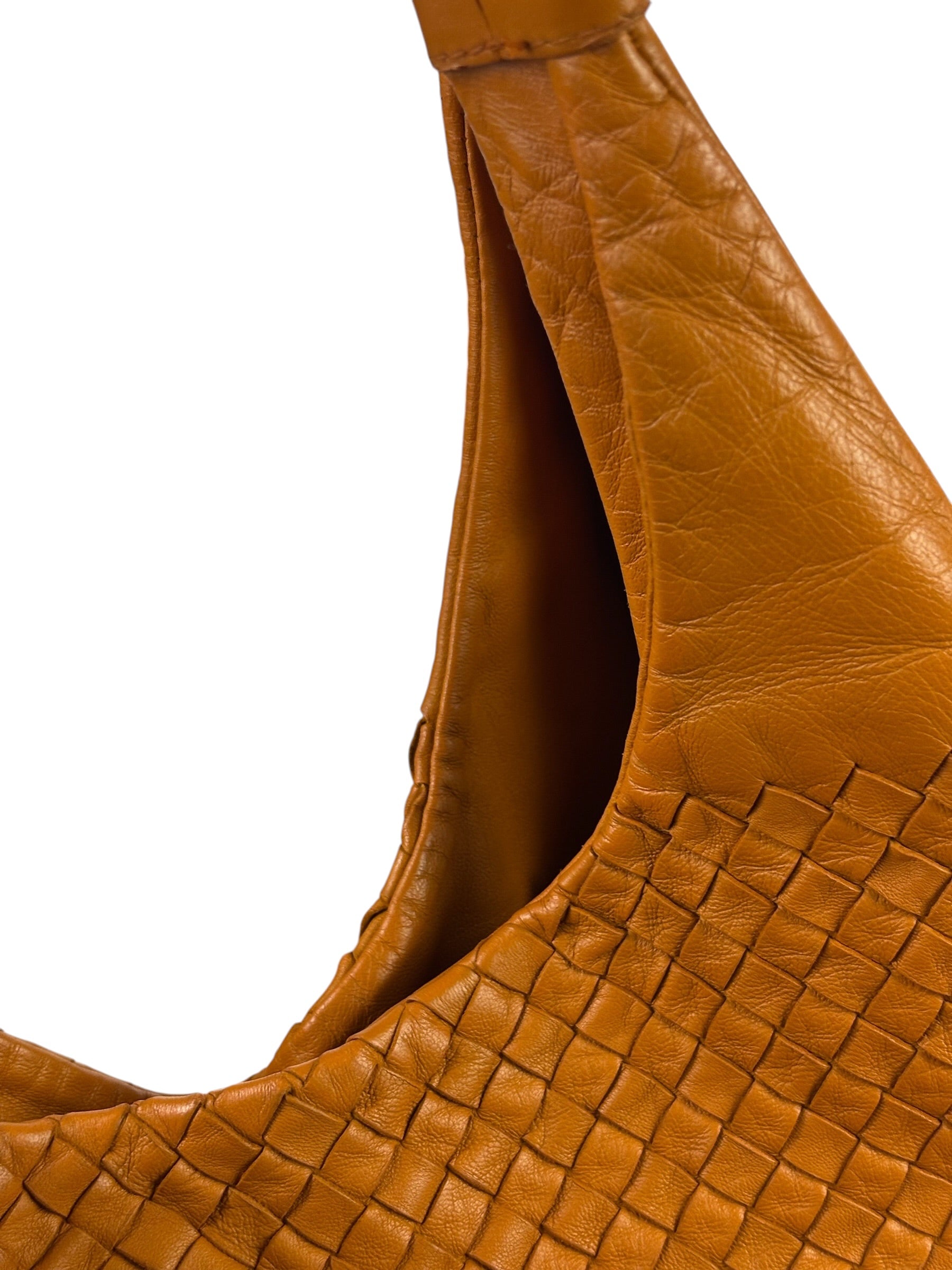 Bottega Veneta Orange/Brown Woven Leather Campana Shoulder Bag