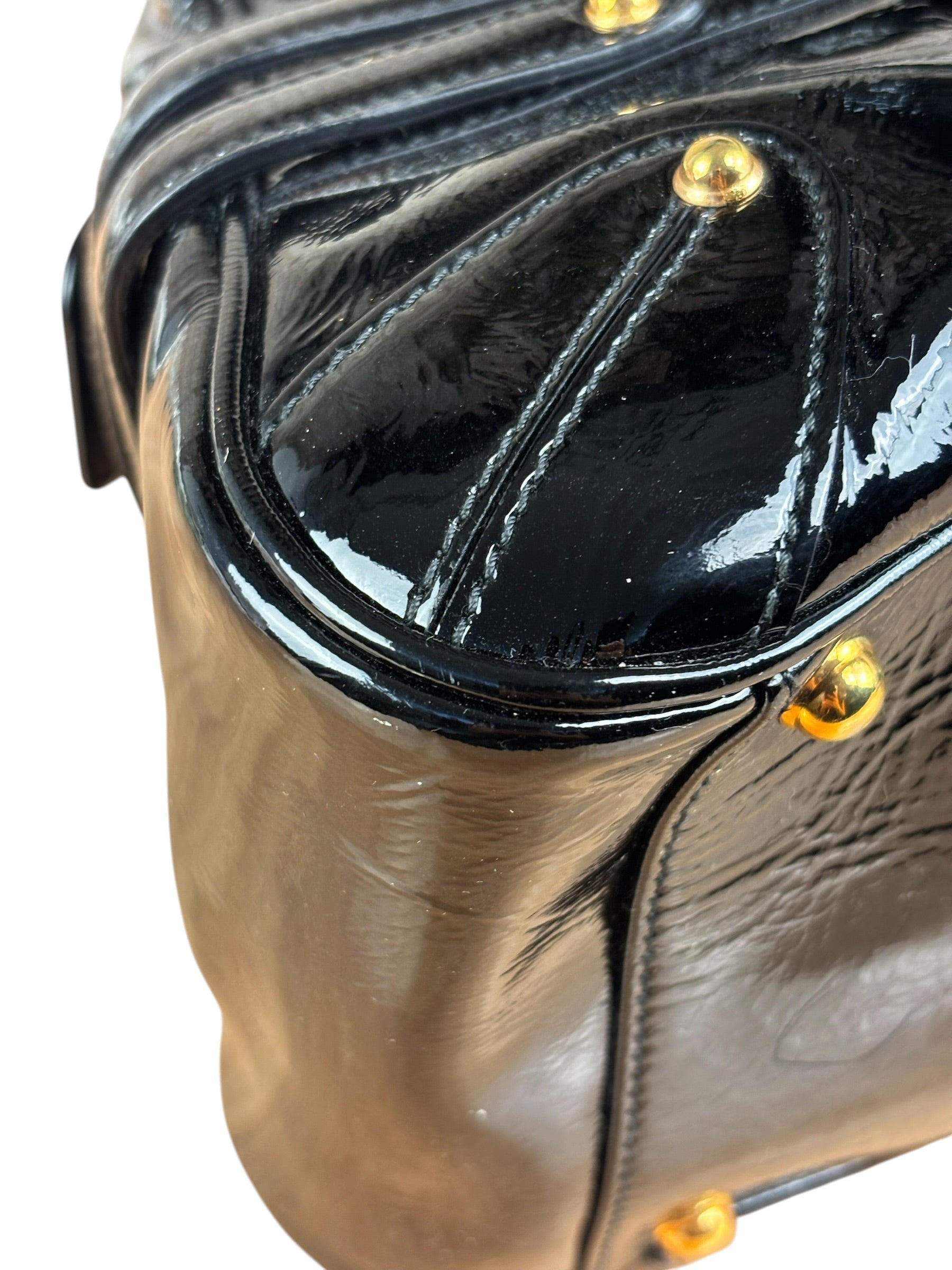 Gucci Black Patent Leather Horsebit Wave Shoulder Bag