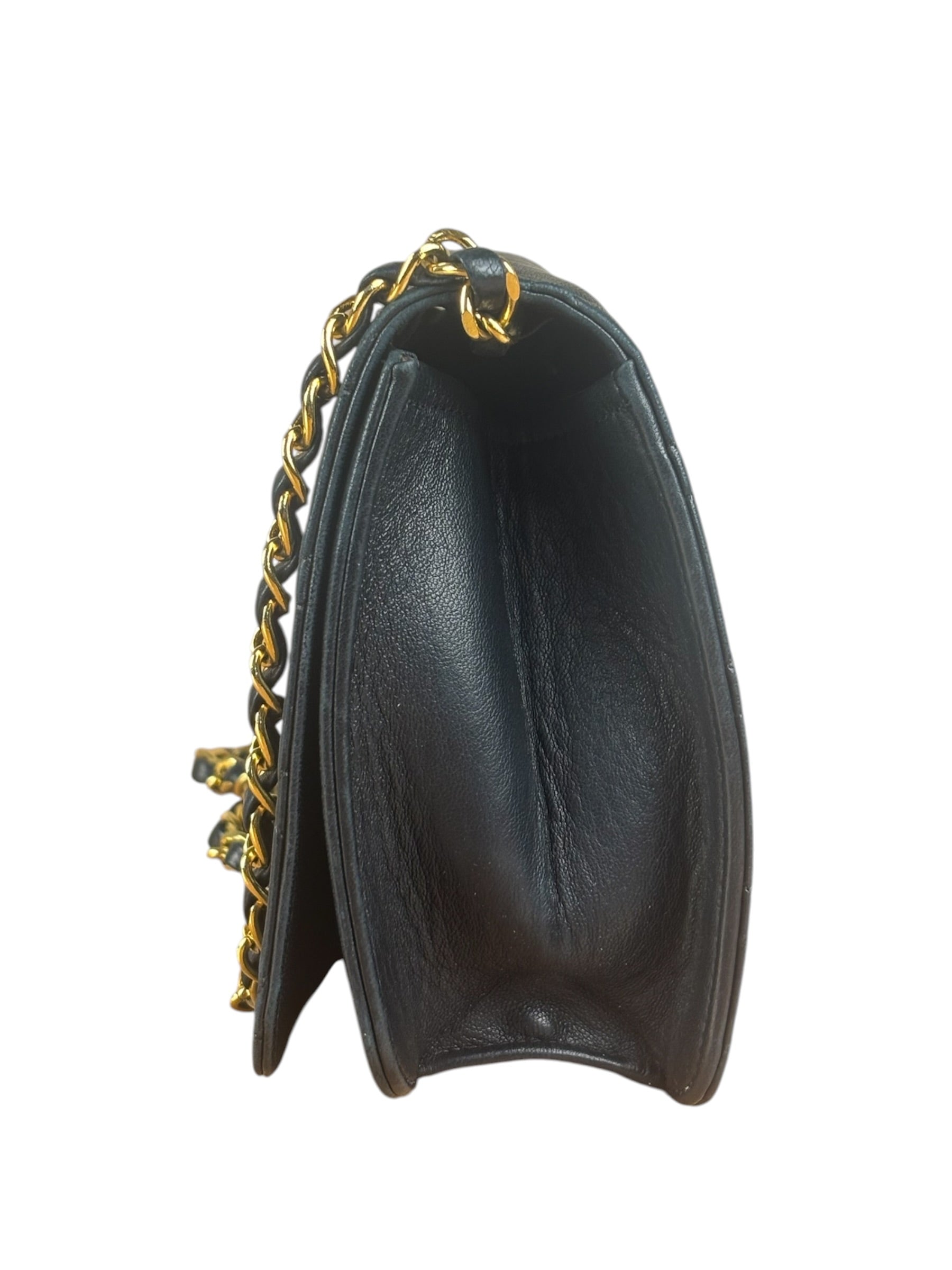 Chanel Black CC Quilted Leather Chain Flap Bag 90s