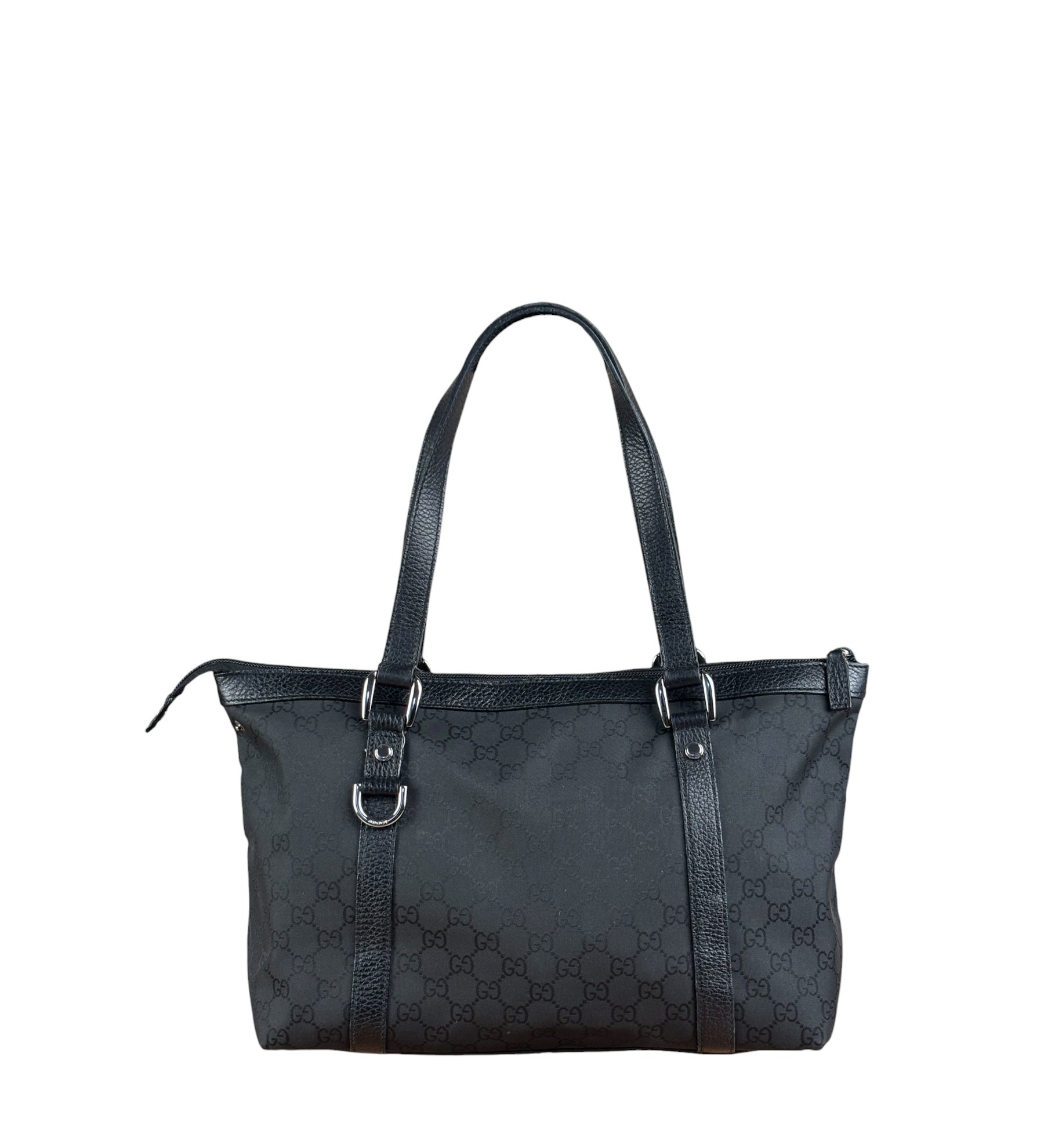Gucci Black Leather Trim GG Canvas Abbey Zip Tote Bag