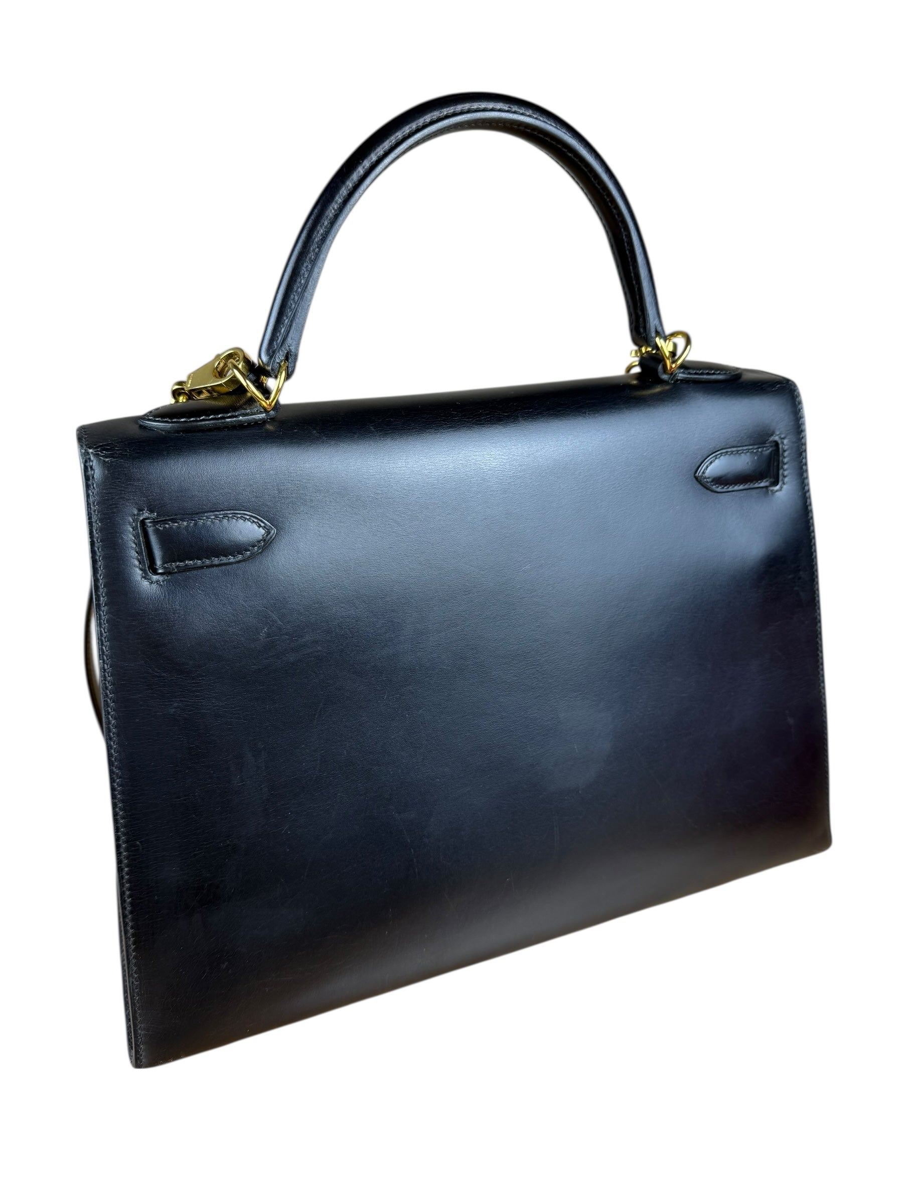 Hermes Kelly 32 Black Box Leather 1991