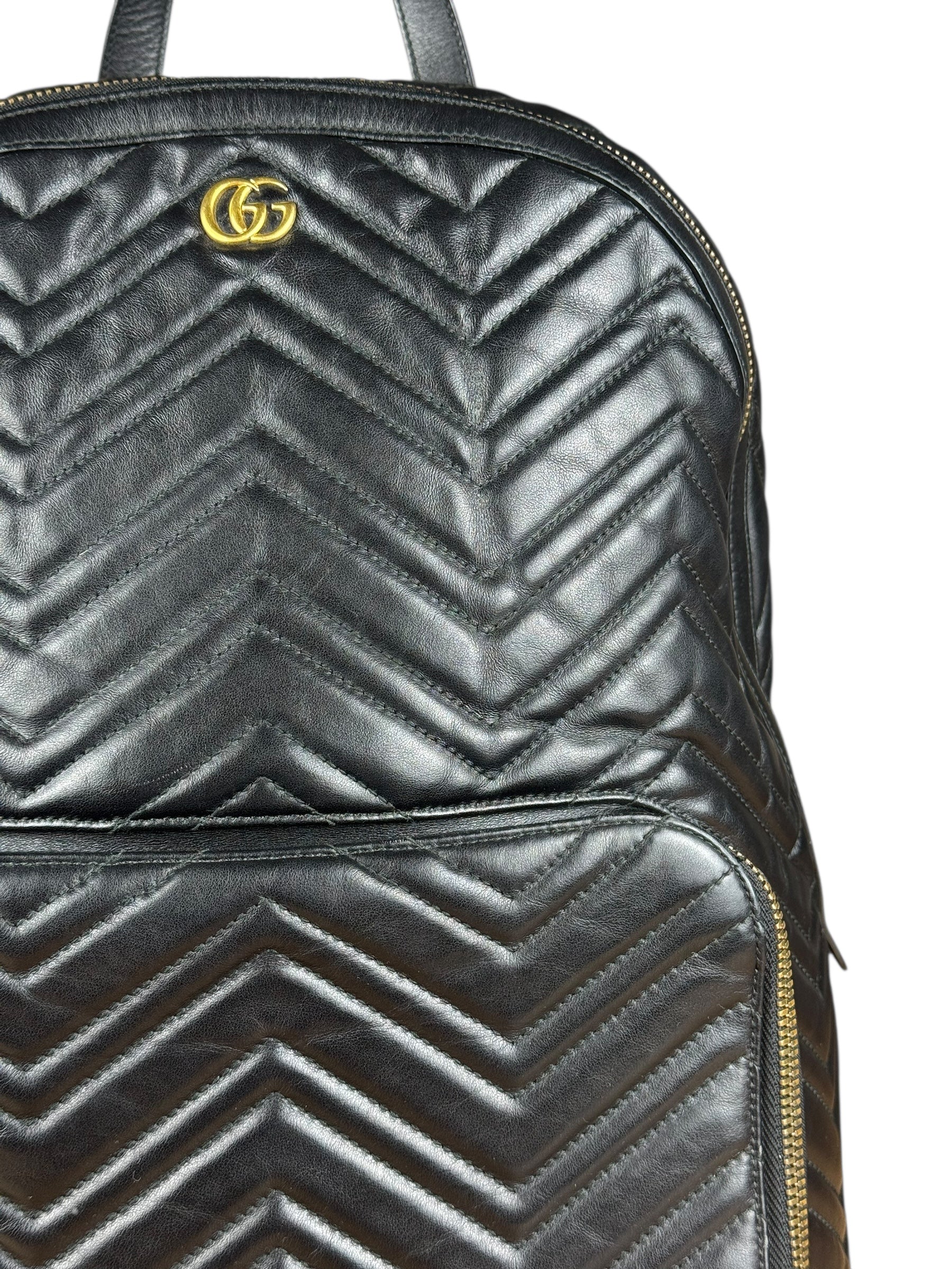 Gucci Black Chevron Leather Backpack