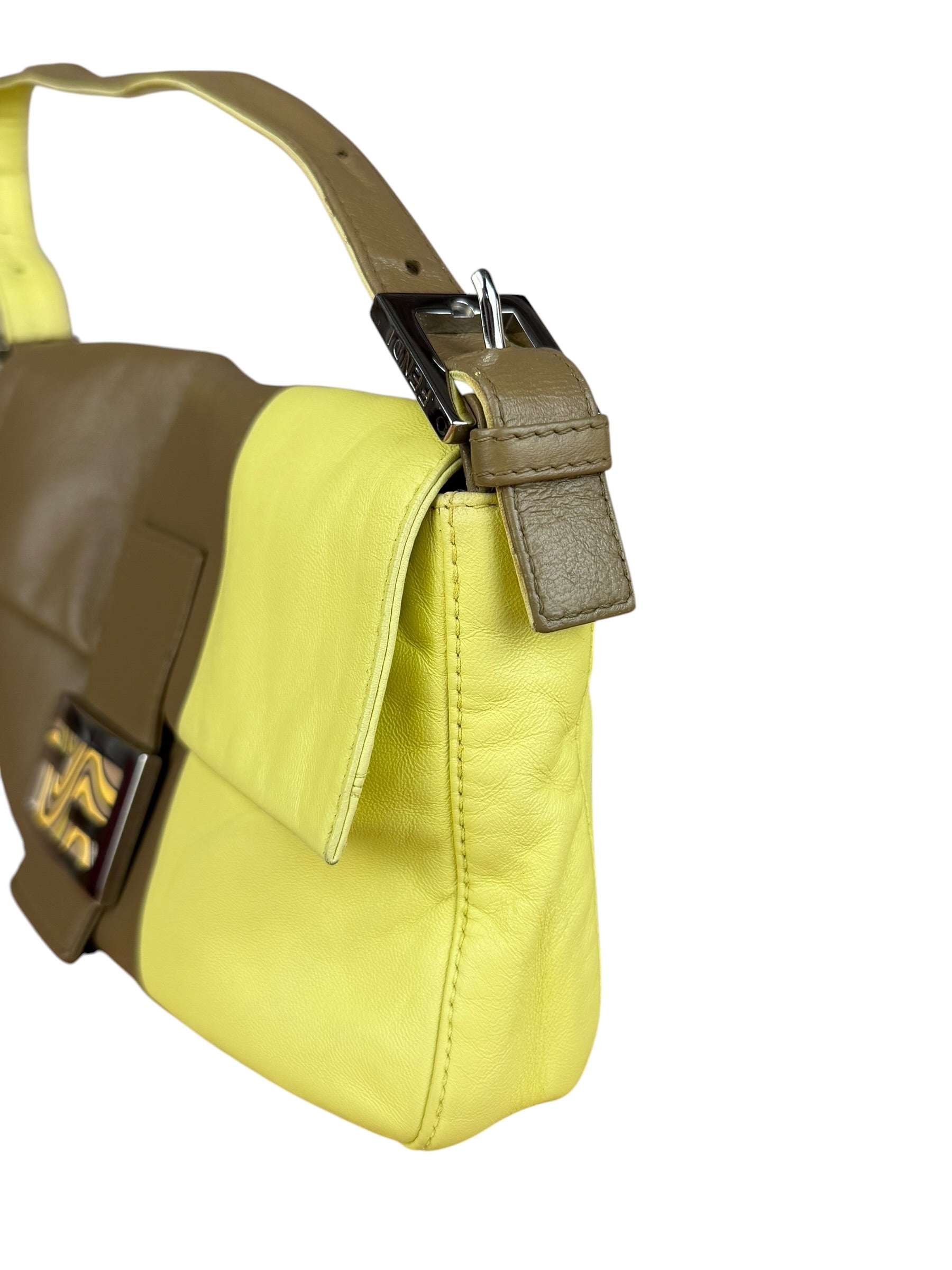 Fendi Yellow Wave Buckle Leather Baguette