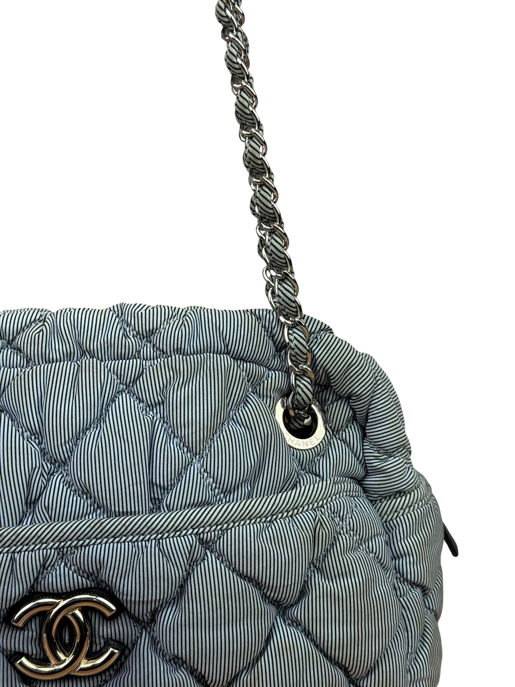 Chanel Grey/Black Quilted Nylon Bubble Shoulder Bag 2009