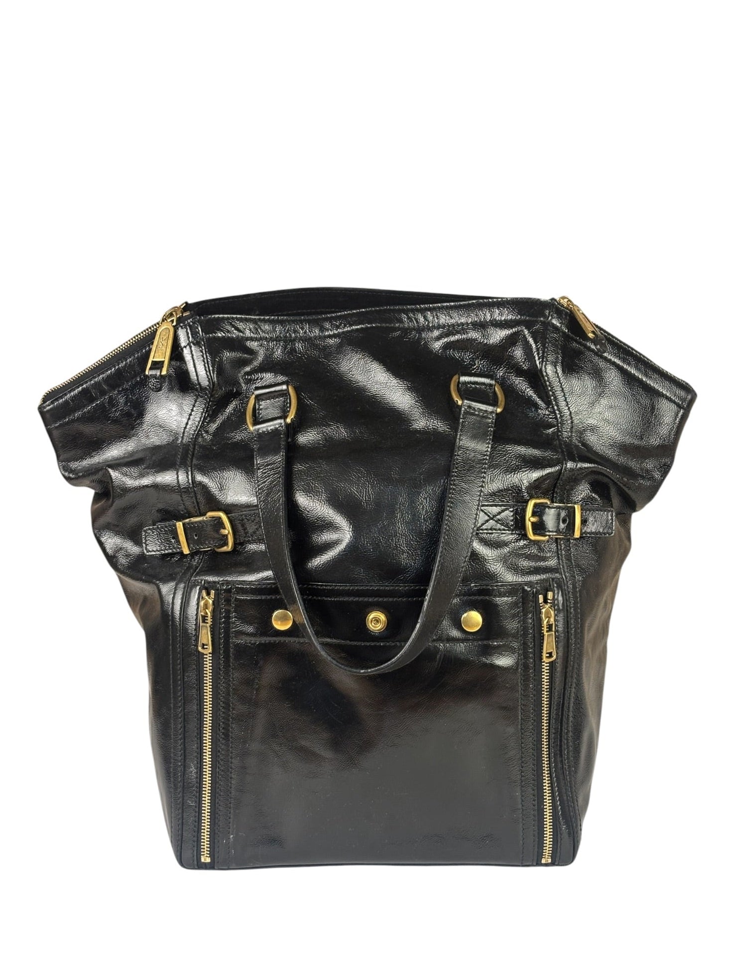 Yves Saint Laurent Black Patent Leather Downtown Tote