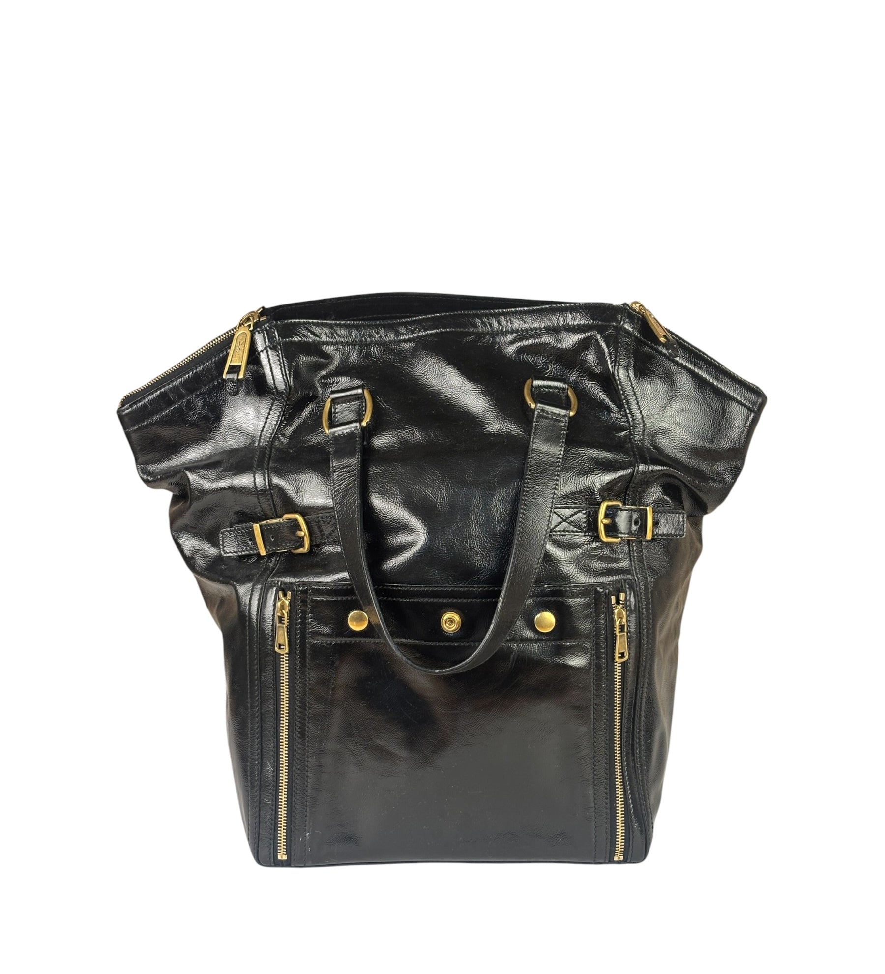Yves Saint Laurent Black Patent Leather Downtown Tote
