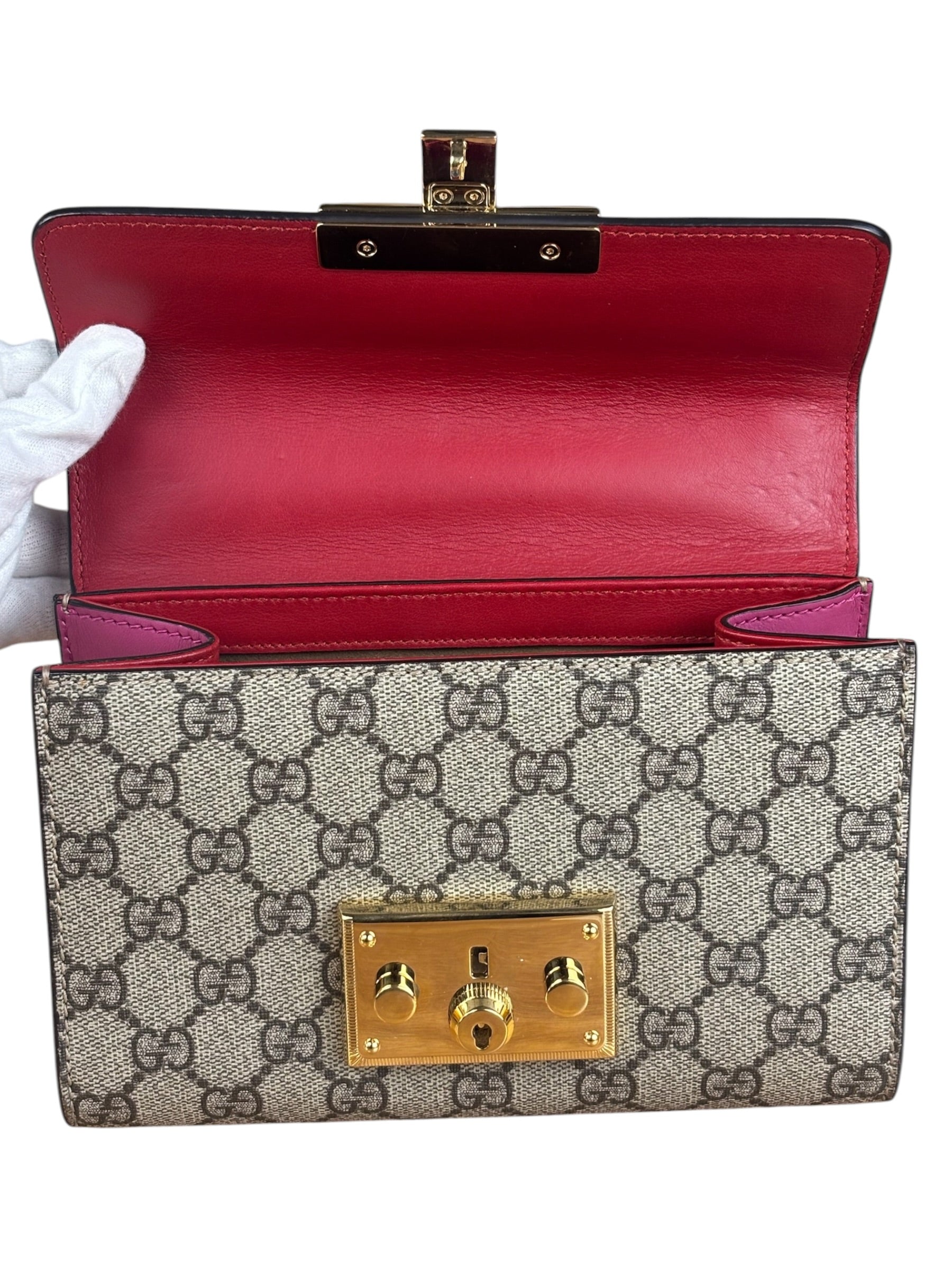 Gucci Padlock Medium Leather Chain Shoulder Bag Beige/Red/Pink