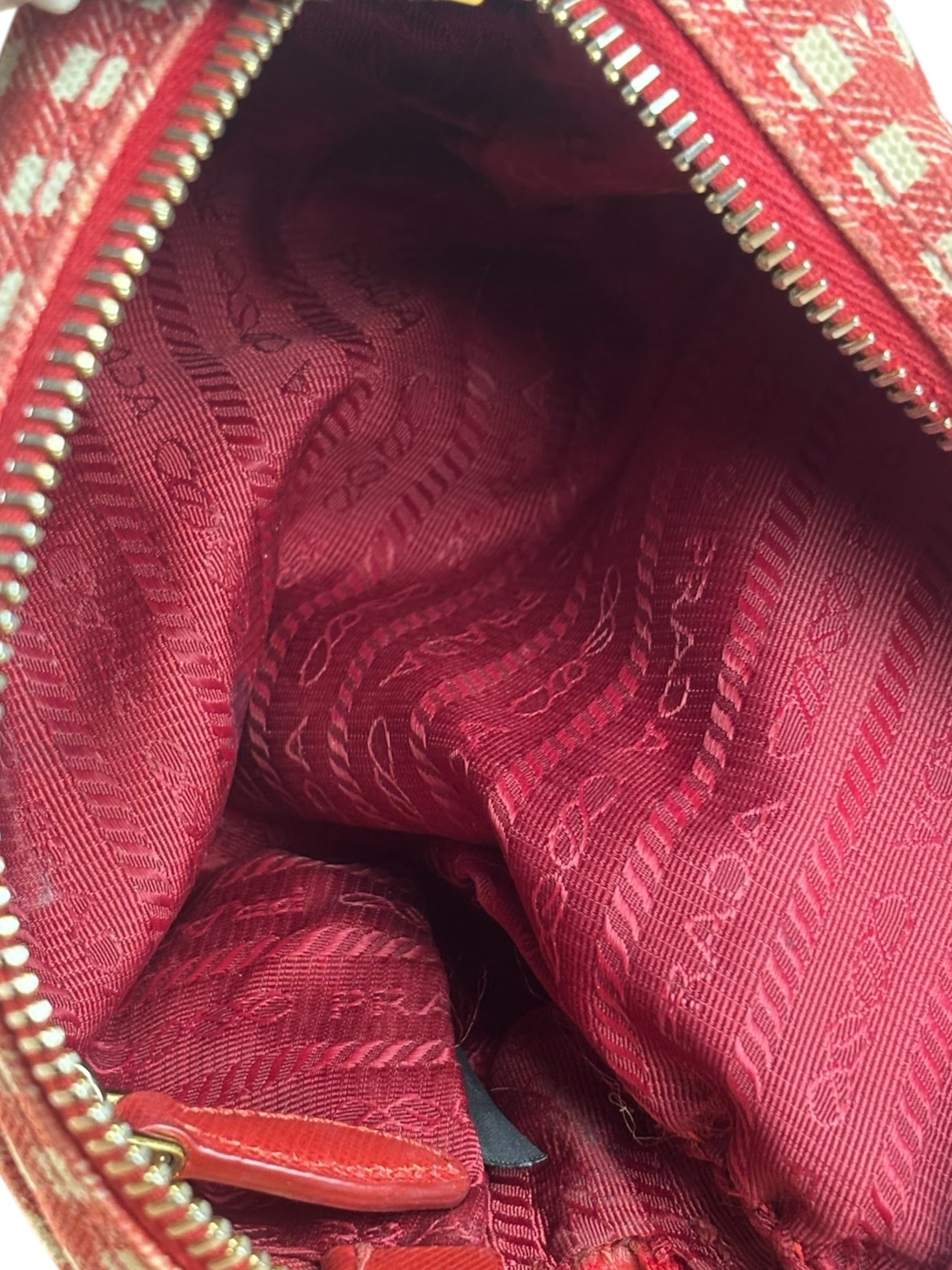 Prada Red Gingham Check Canvas Makeup Bag