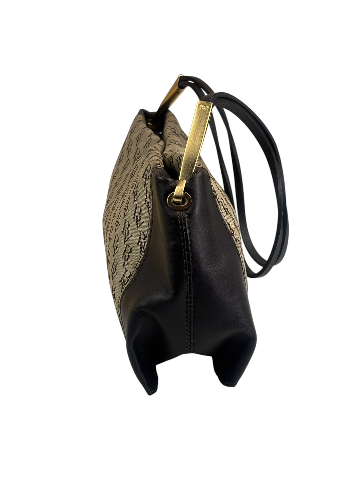 Bottega Veneta Brown/Beige Leather Trim Monogram Shoulder Bag