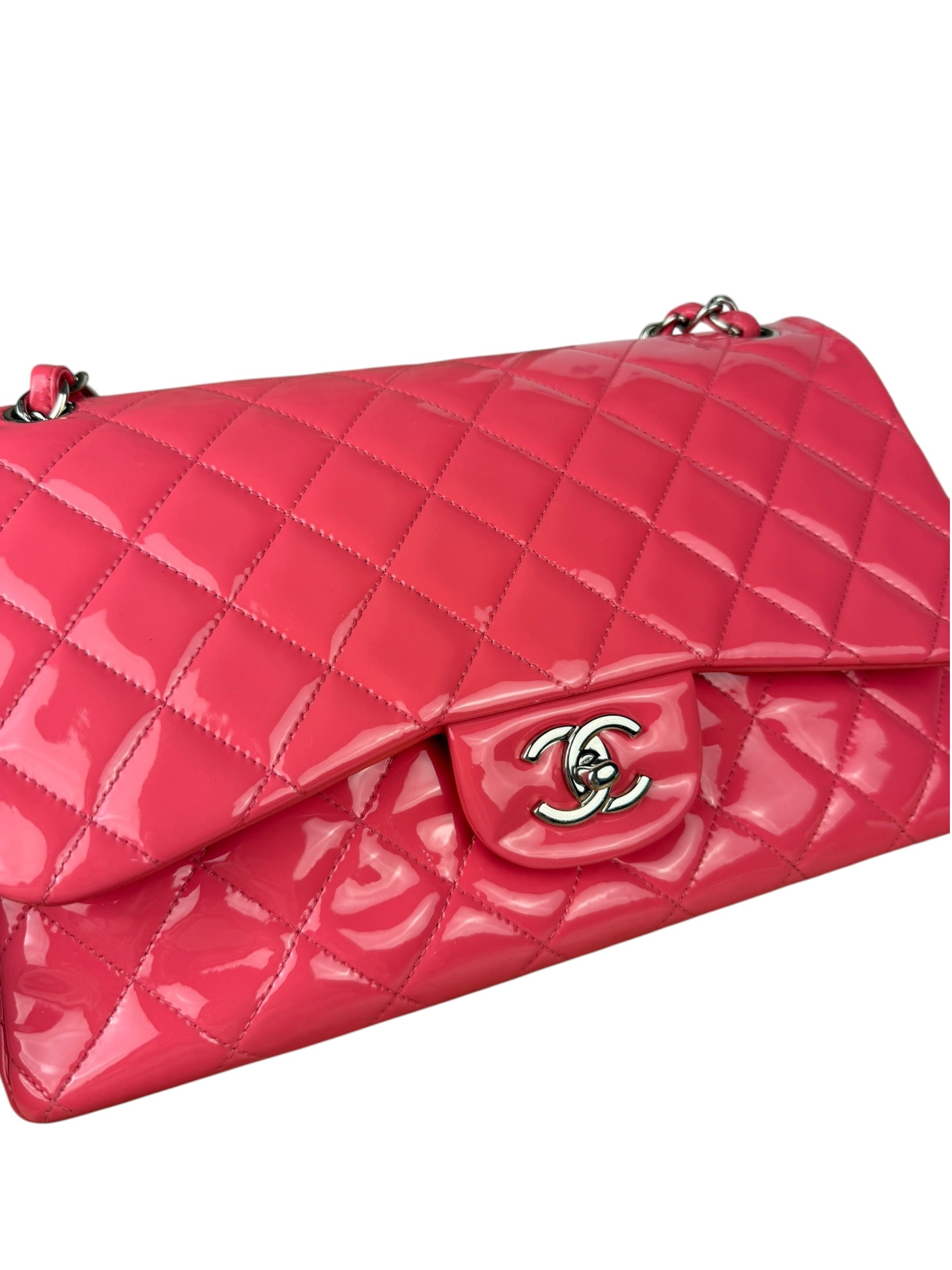 Chanel Pink Patent Leather Double Flap Bag 2012