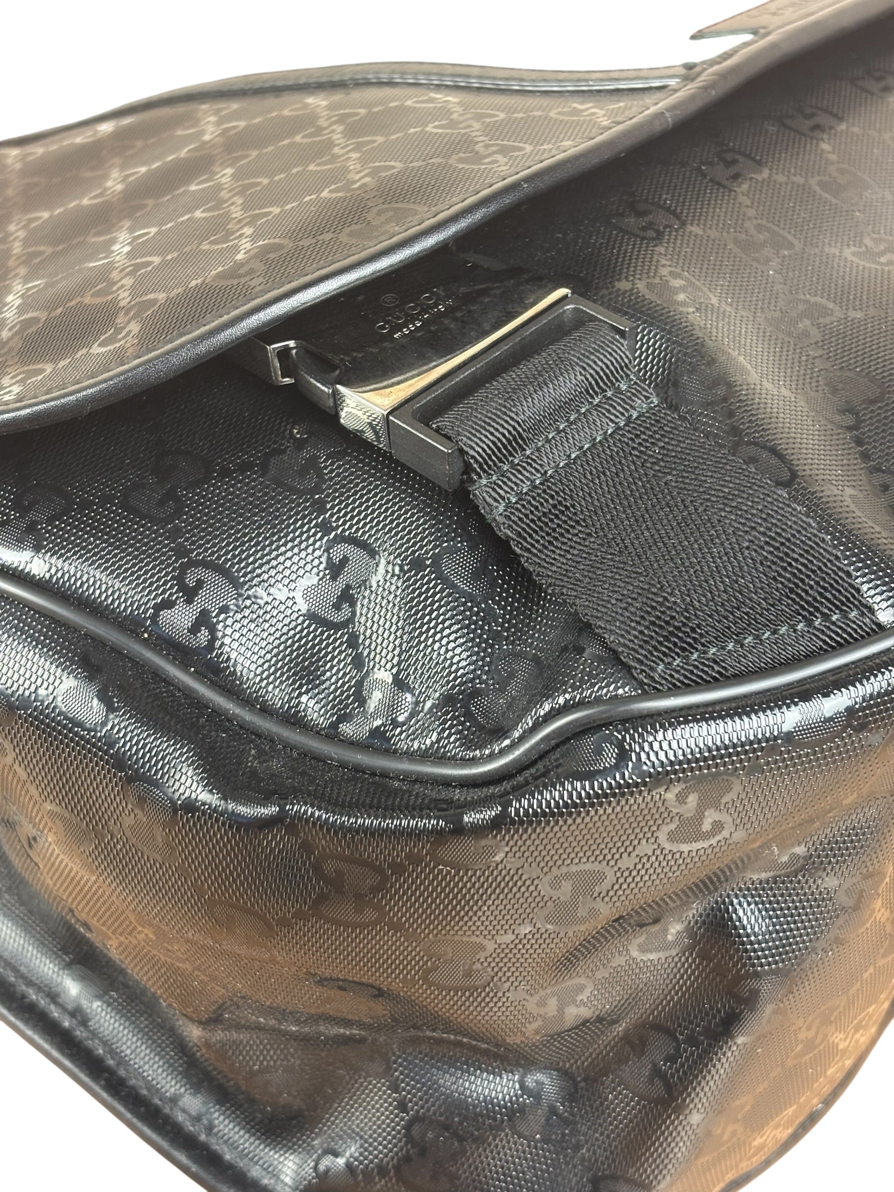 Gucci Black PVC GG Imprime Web Buckle Messenger Bag