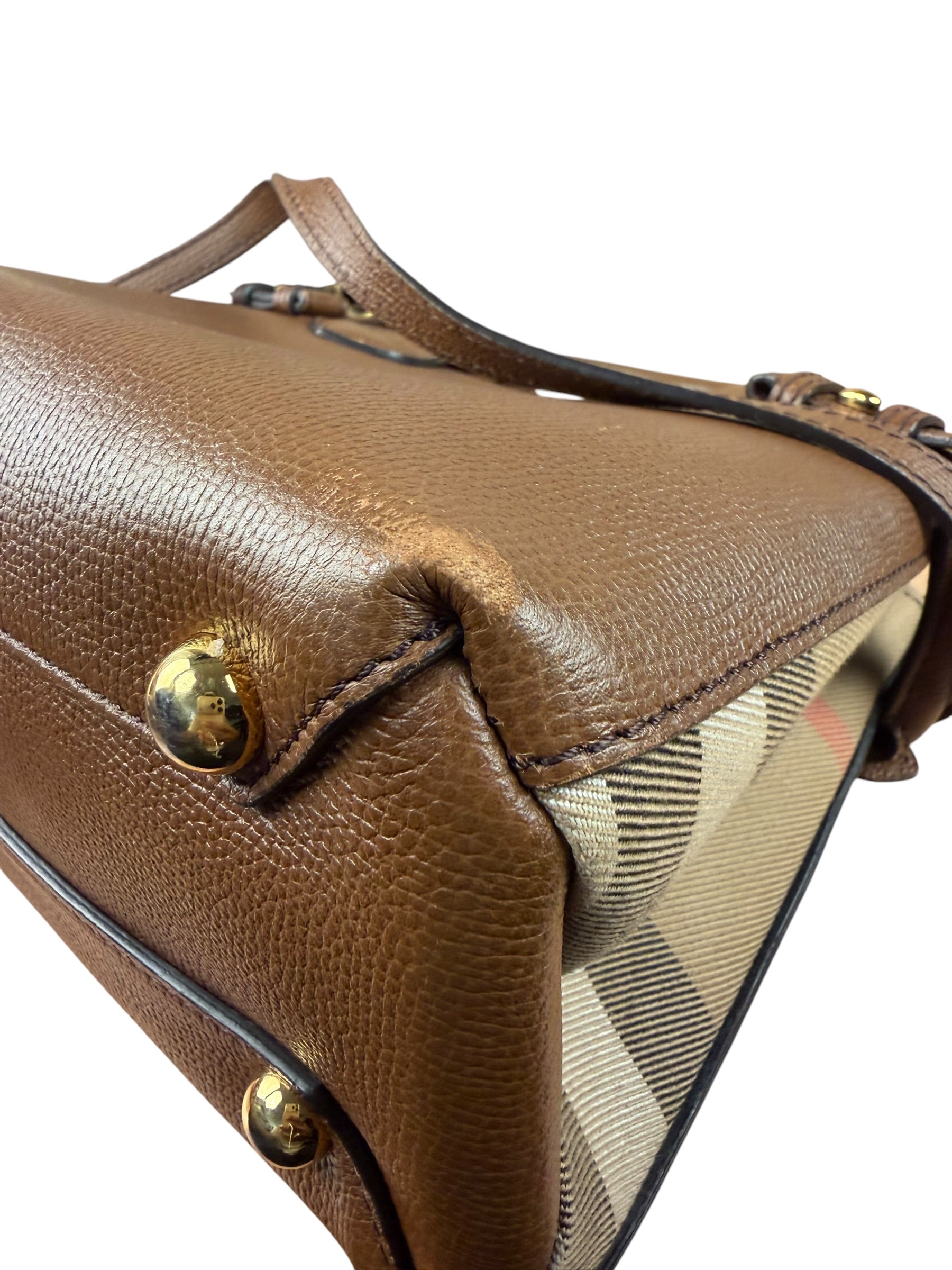 Burberry Brown Leather & House Check Small Banner