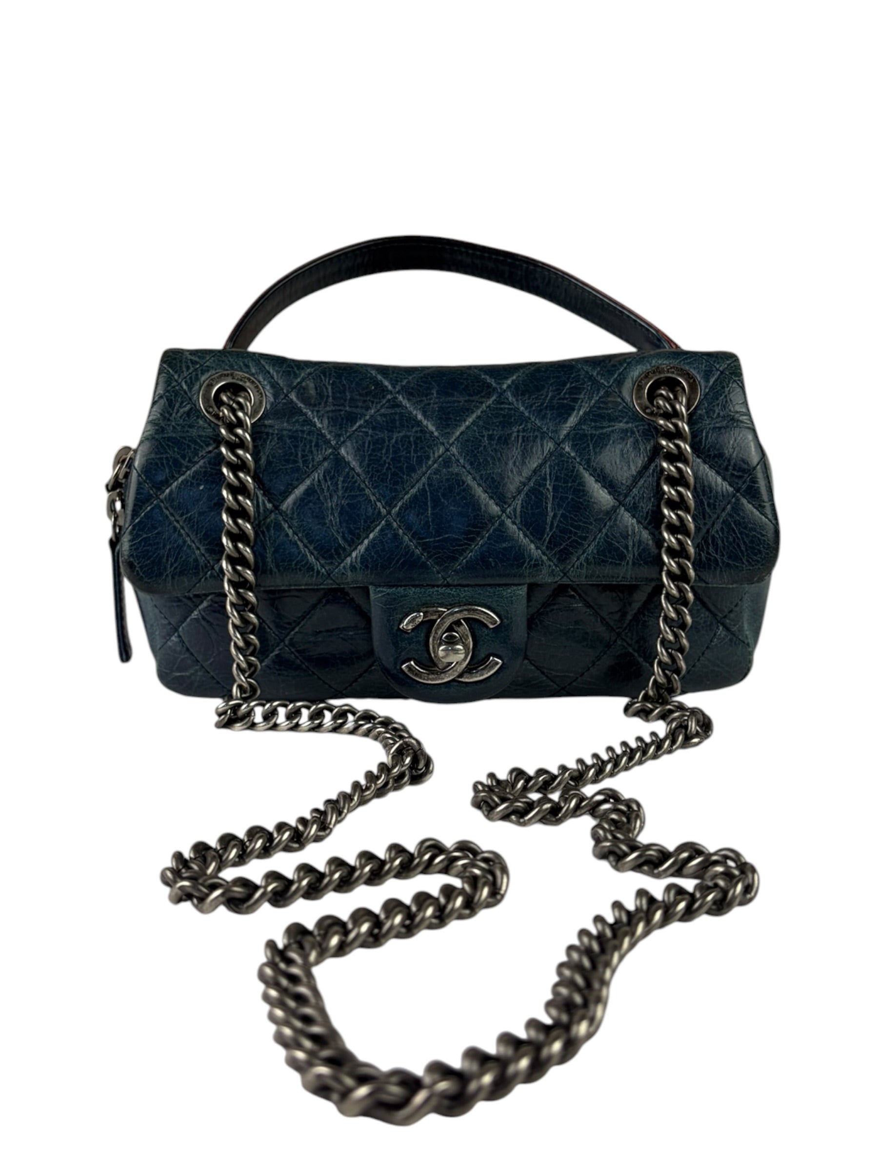 Chanel Blue Glazed Calfskin Portobello Flap Bag 2014