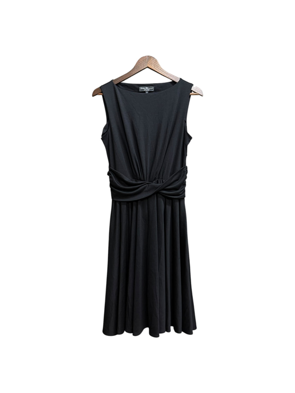 Vintage Salvatore Ferragamo Black Wool Blend Mid Length Dress
