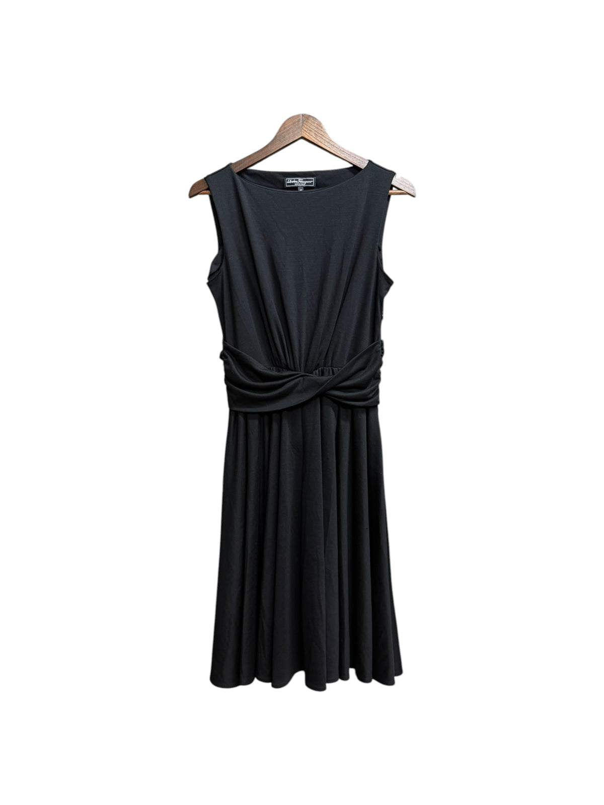 Vintage Salvatore Ferragamo Black Wool Blend Mid Length Dress