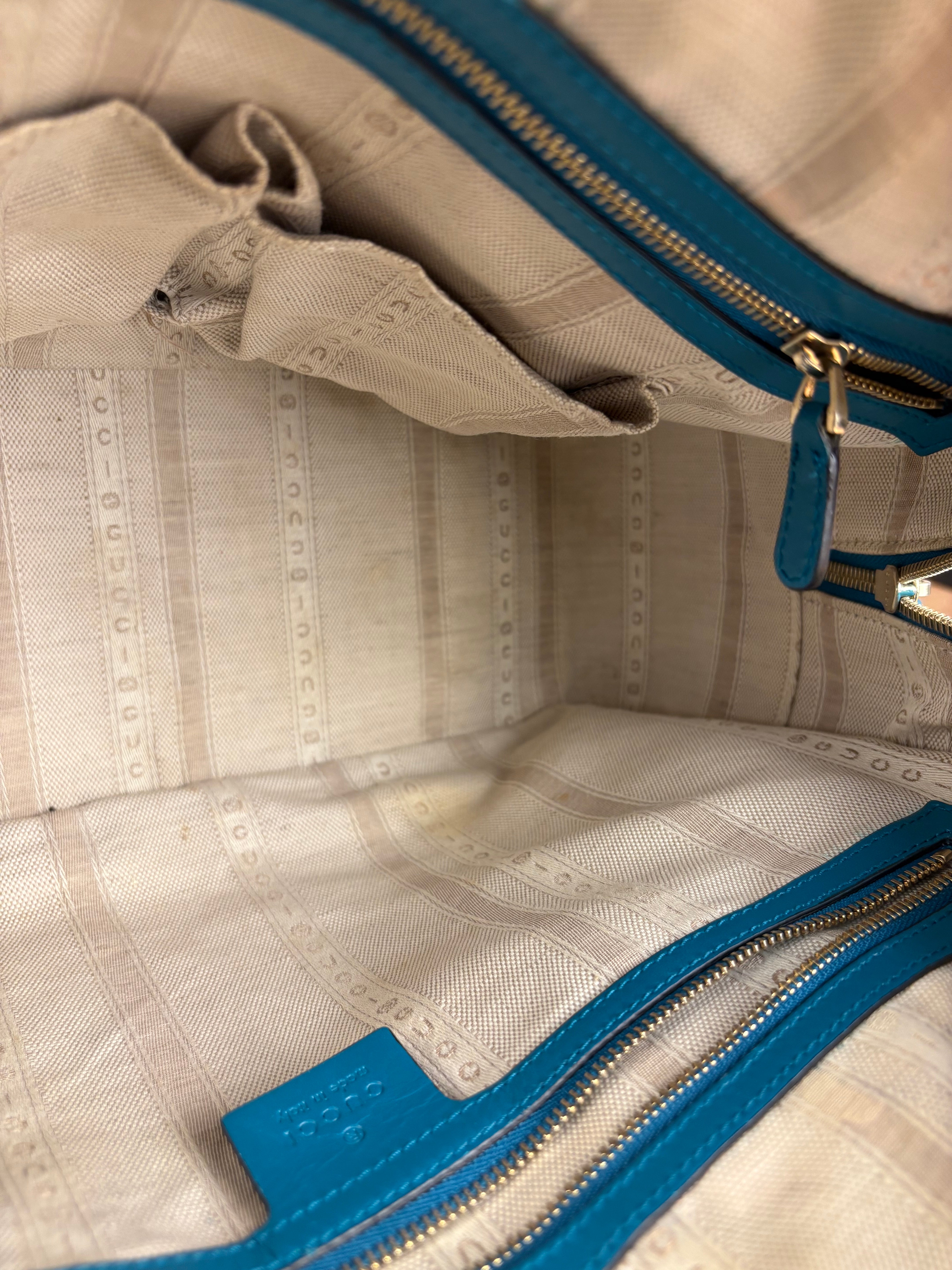 Gucci Diamante Bright Blue Leather Top Handle Bag