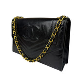 Chanel Black Lizard Leather Envelope Flap Bag 1986