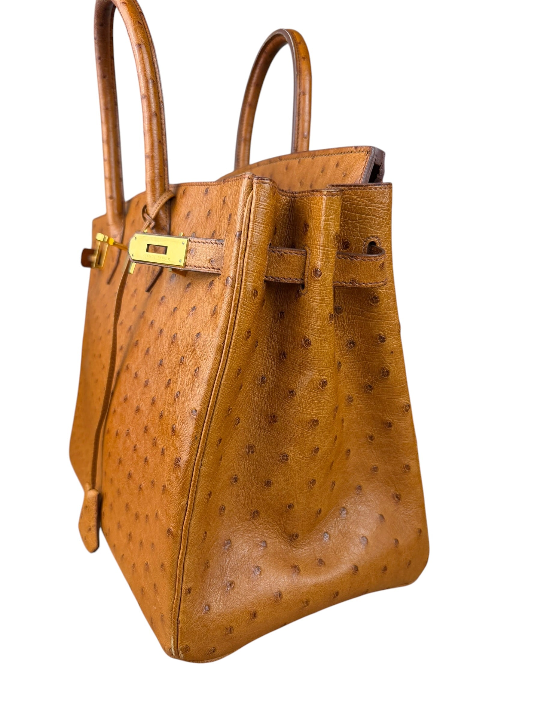 Hermes Birkin 35 Ostrich Leather Handbag Gold Hardware