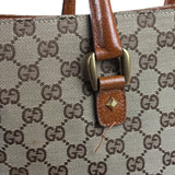 Gucci GG Brown Leather Trim Canvas Monogram Tote Bag