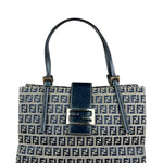 Fendi FF Buckle Navy Zucca Tote Handbag