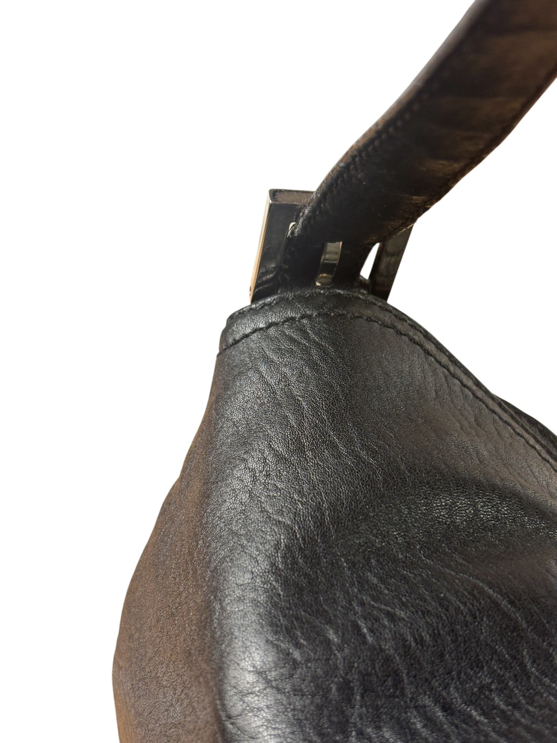Fendi Vintage Black Leather Double Flap Baguette
