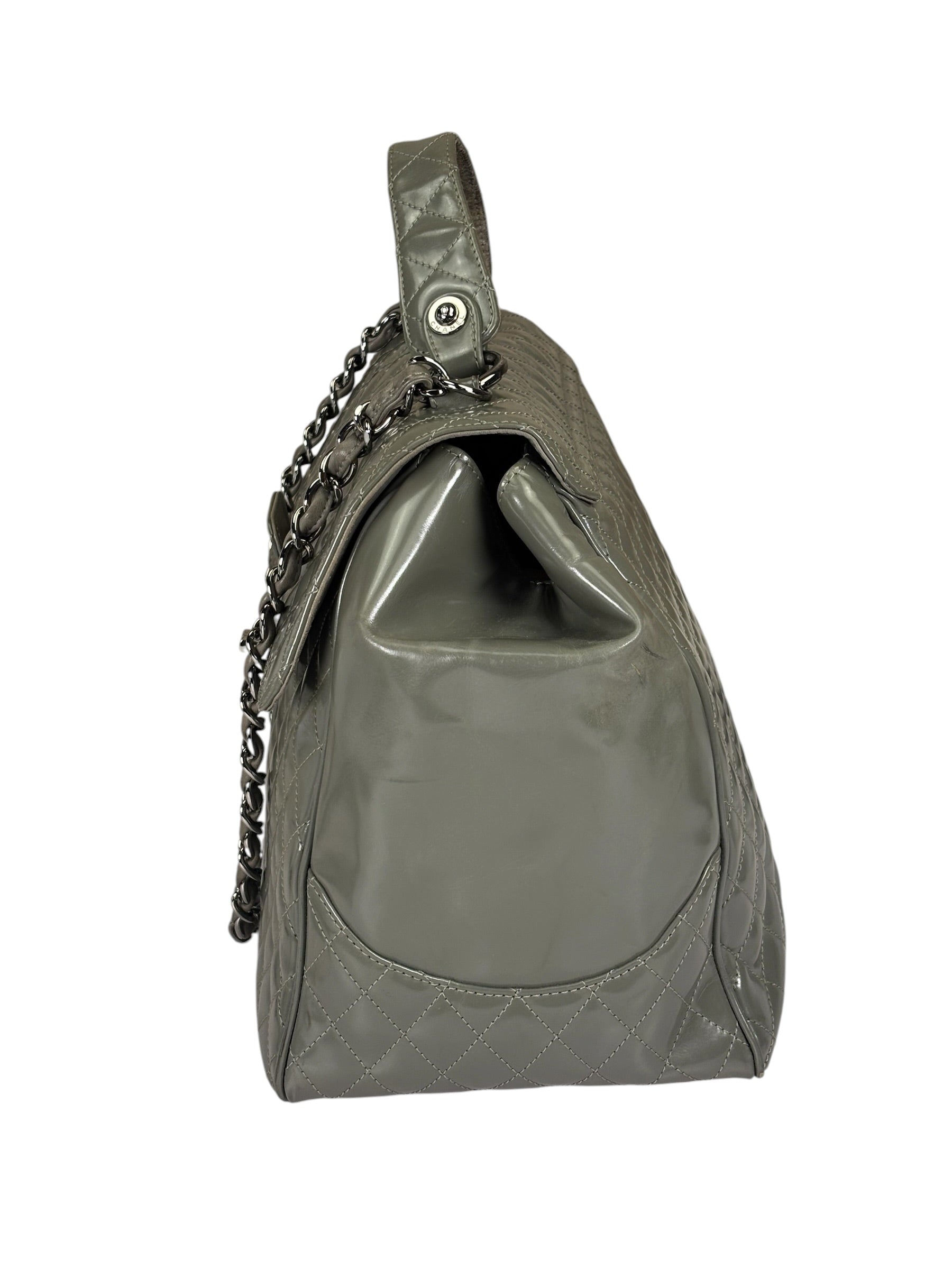 Chanel Grey Patent Leather Mademoiselle Kelly Flap Bag 2008