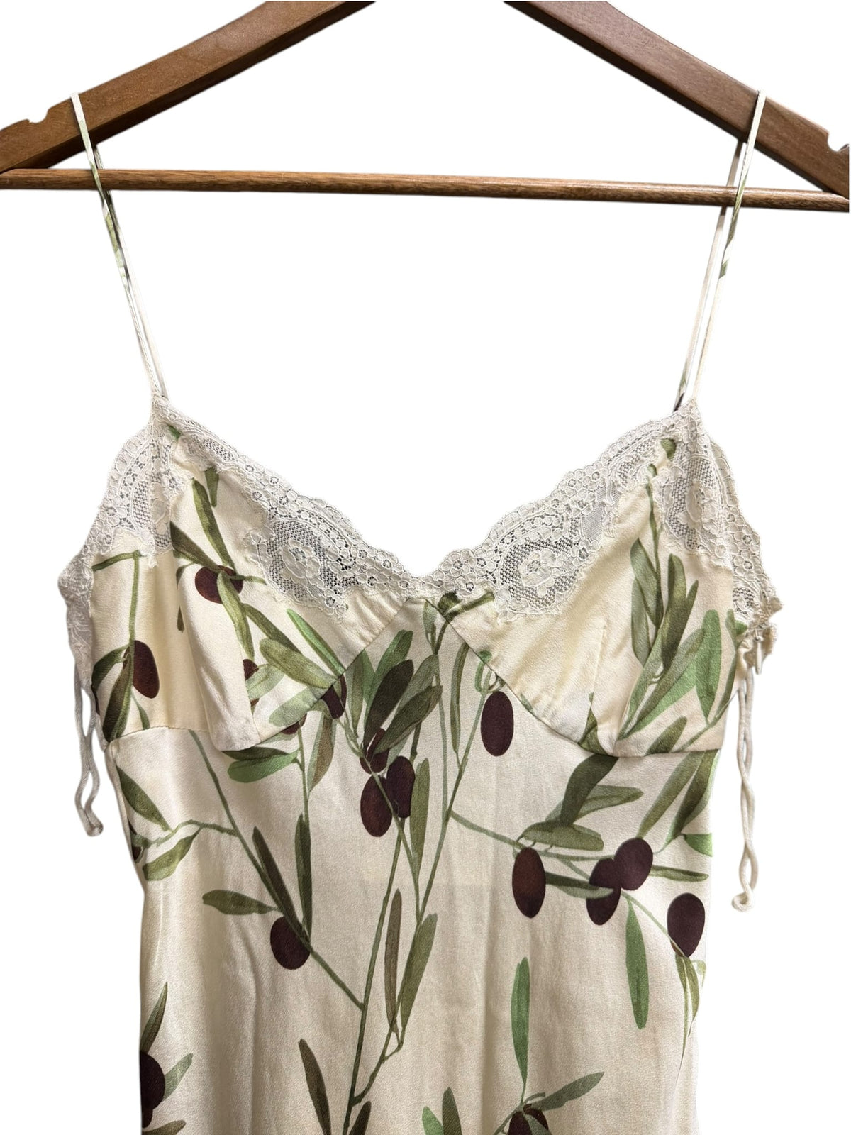 Moschino Cruise Me Baby Olive Branches Silk Lace Sleeveless Dress