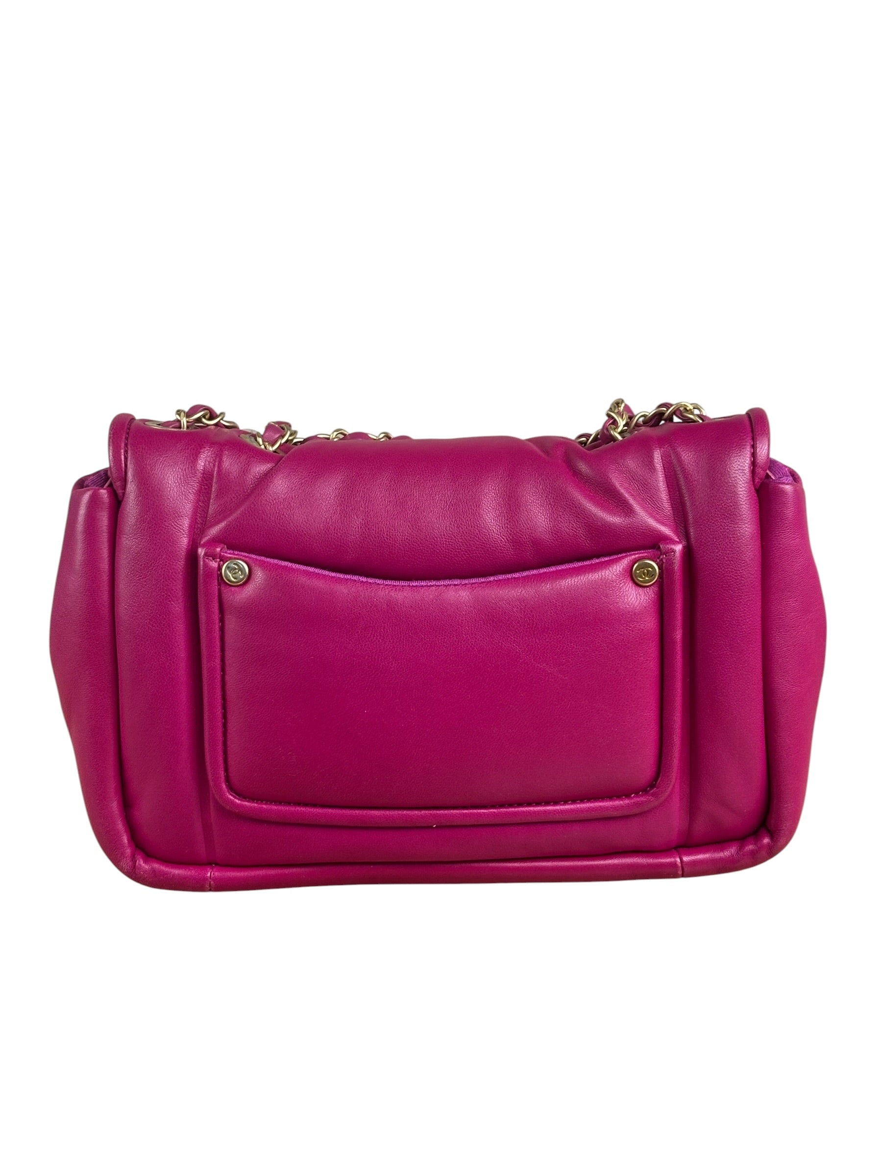 Chanel Fuchsia Pink Leather Puffy Flap Bag 2019