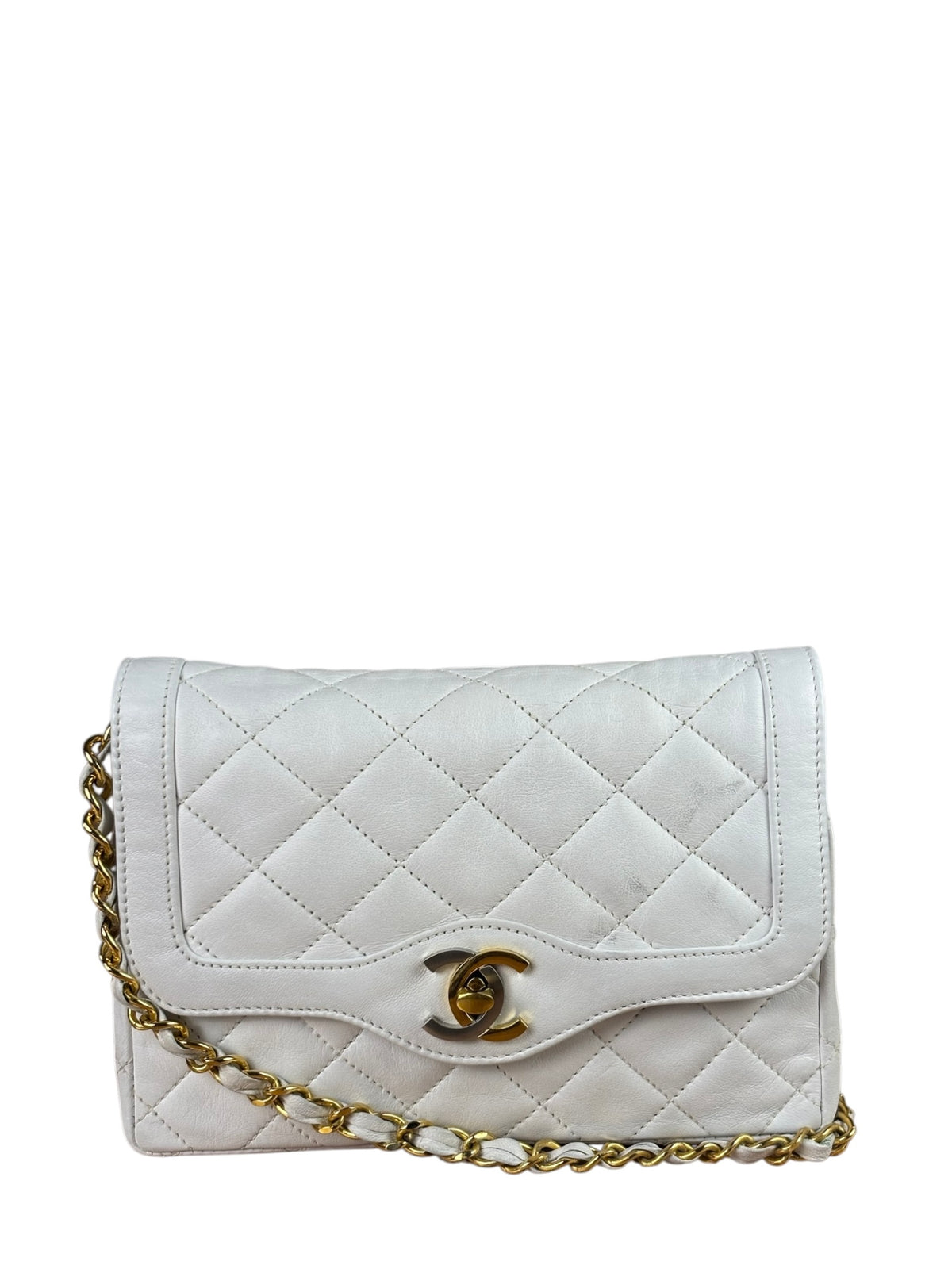 Chanel Vintage White Quilted Leather Flap Bag 1986