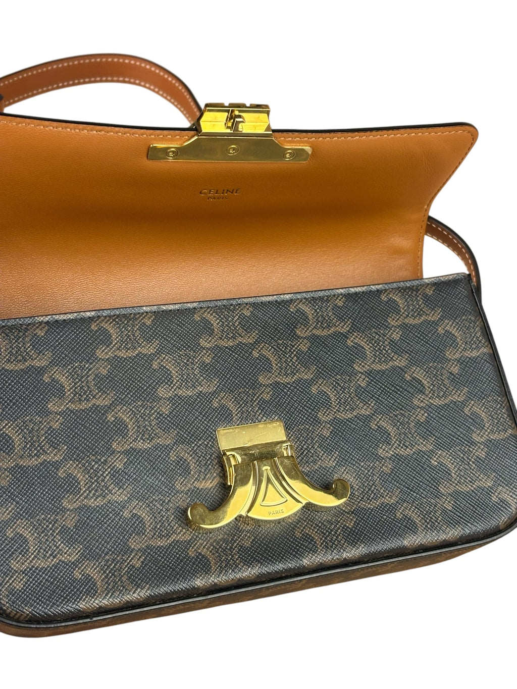 Celine Black/Brown Leather Triomphe Claude Flap Bag