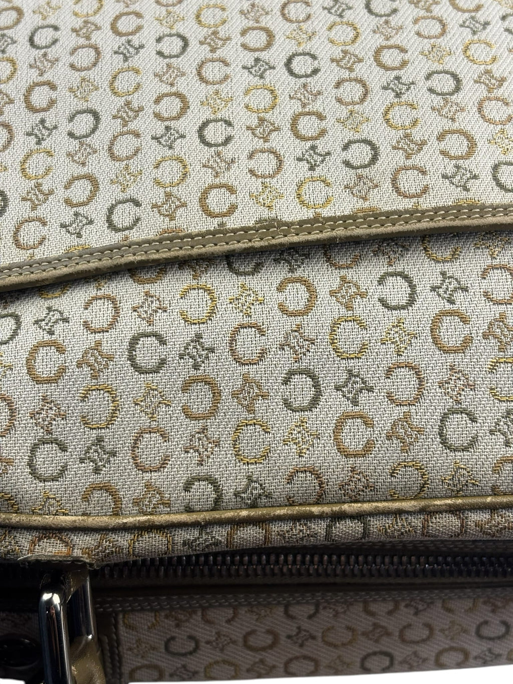 Celine Beige/Green Leather Trim Macadam Handbag