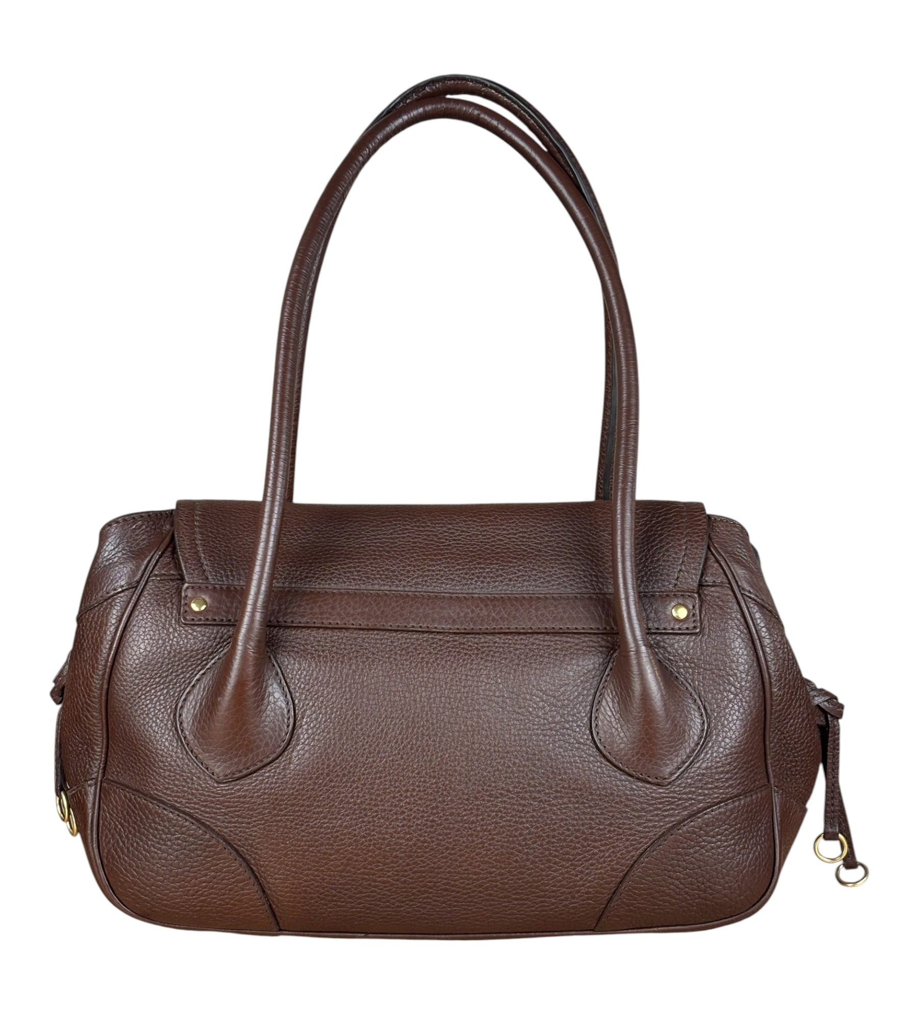 Prada Rich Brown Vitello Daino Sound Lock Satchel Shoulder Bag