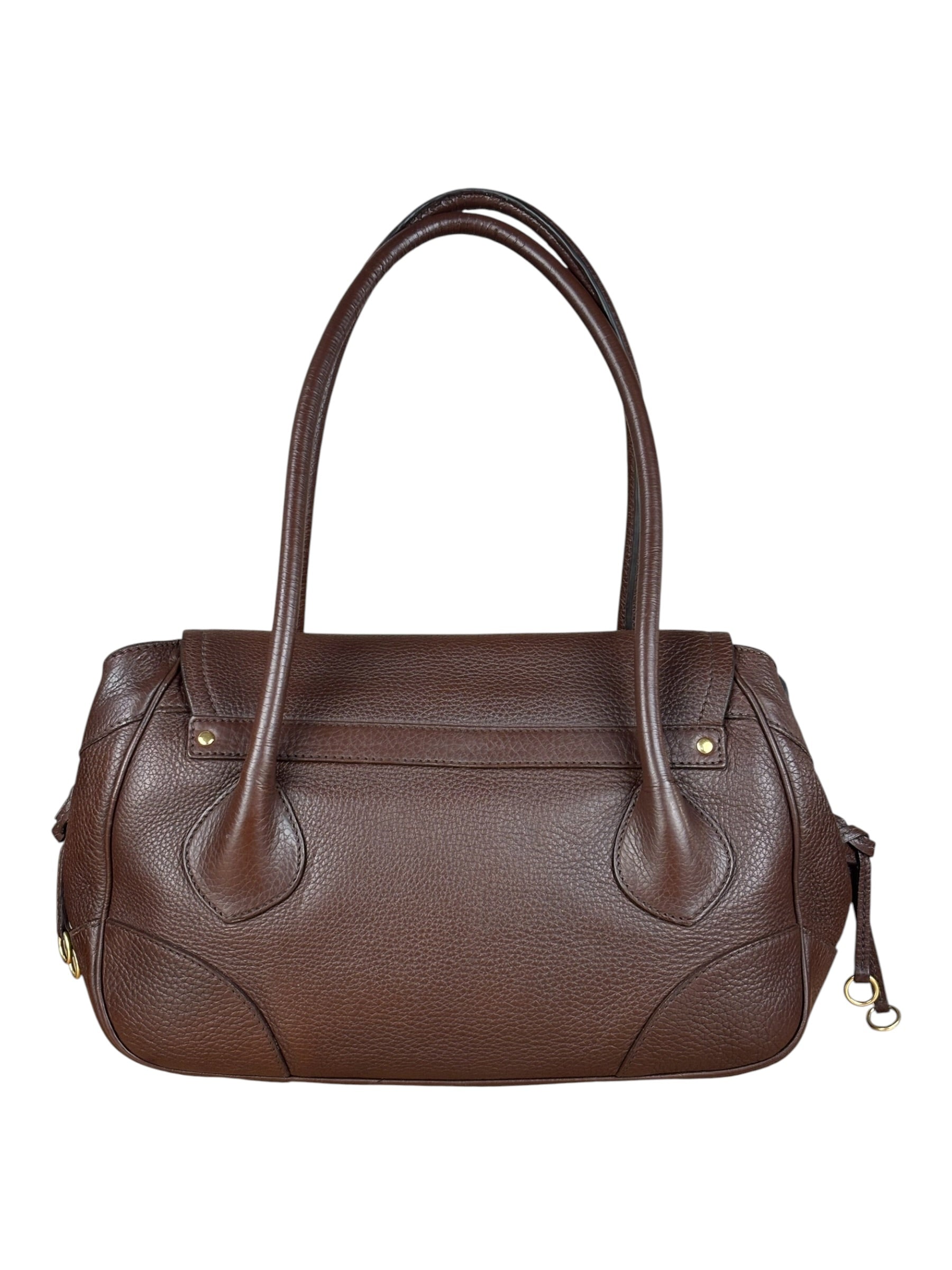 Prada Rich Brown Vitello Daino Sound Lock Satchel Shoulder Bag